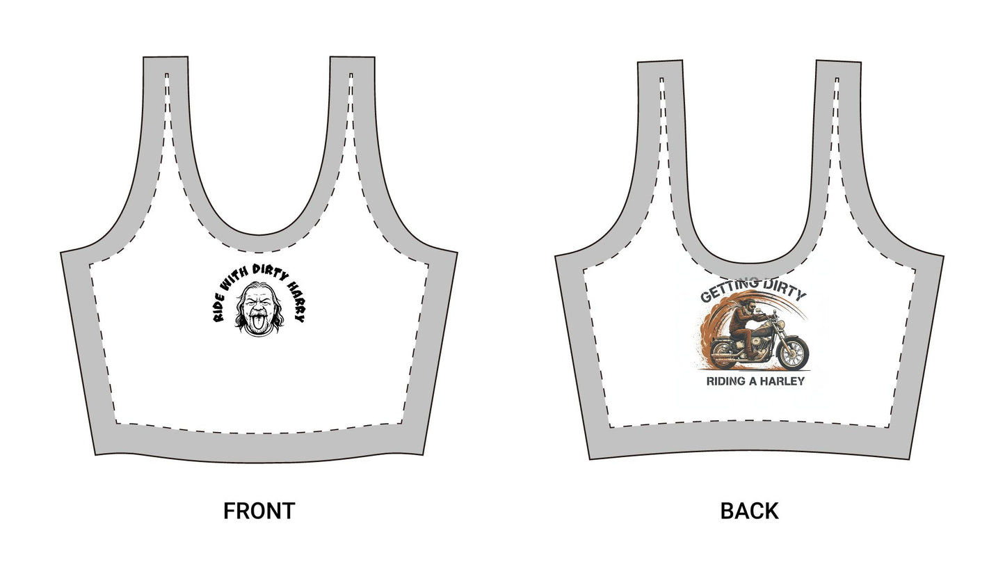 Motorcycle Skull Sports Bra — "Getting Dirty & Riding A Harley" Biker Crop Top