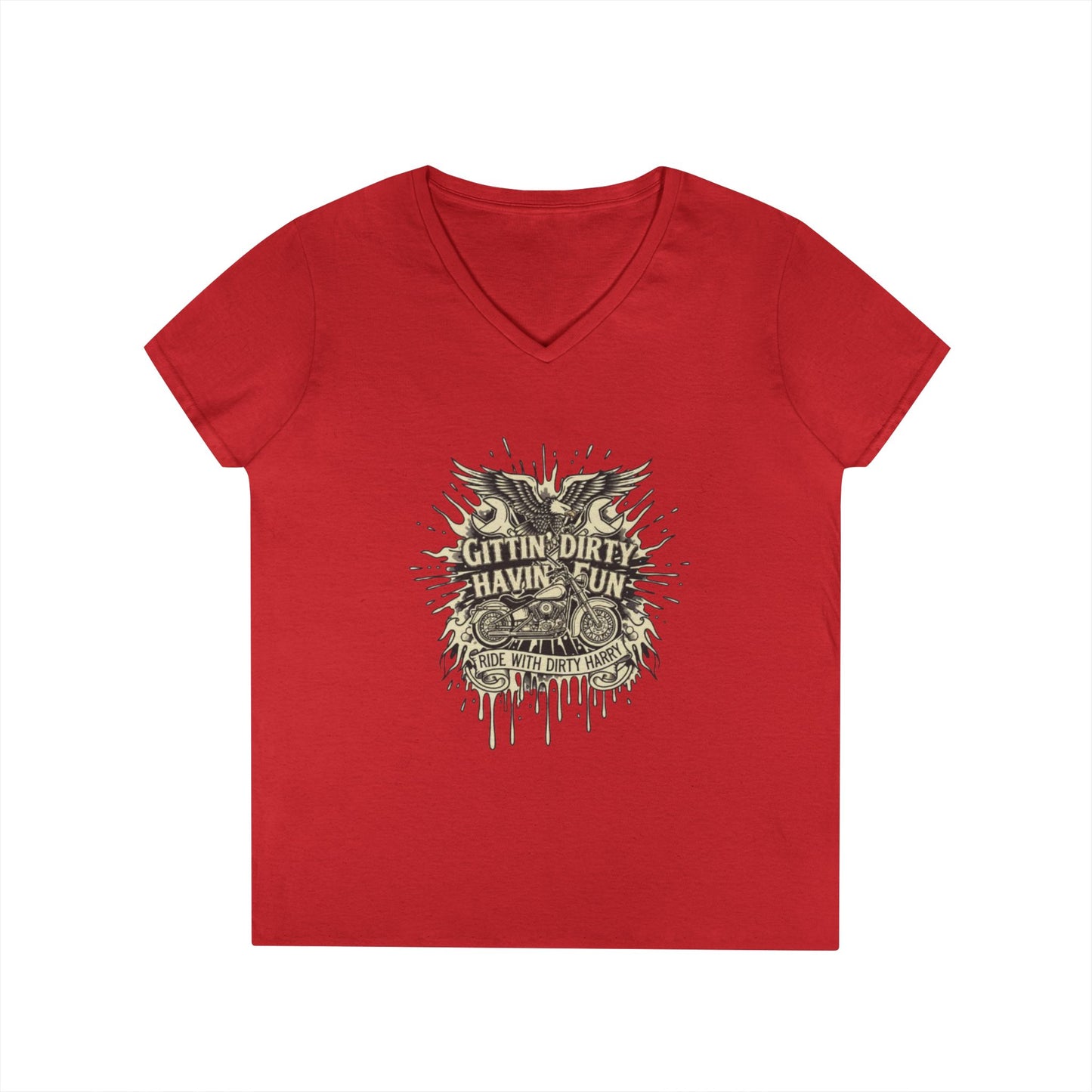Gittin' Dirty Havin' Fun V-Neck Tee — Vintage Monster Truck Graphic