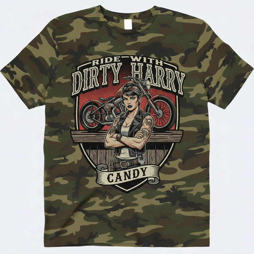Candy's Bar motorcycle t-shirt in camouflage