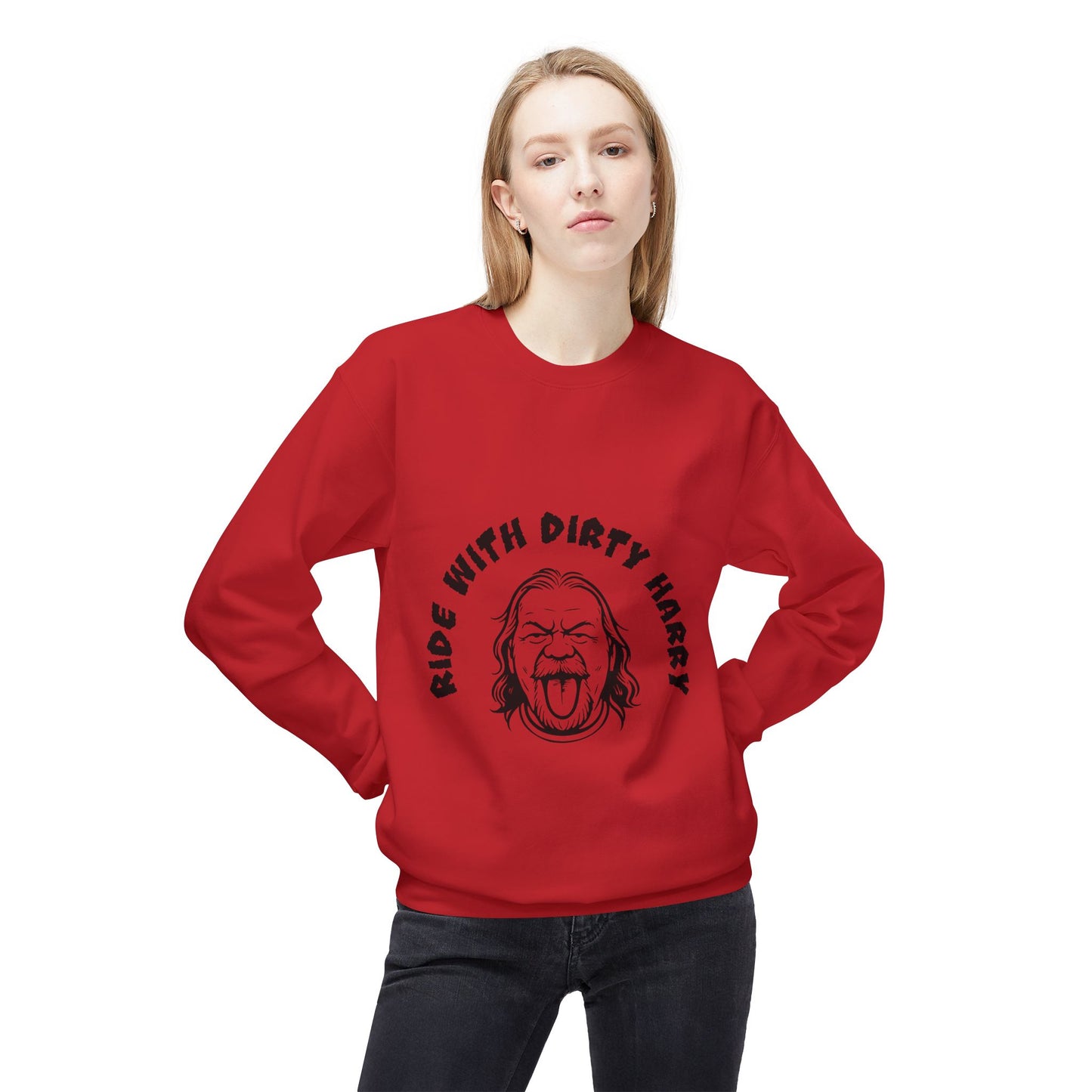 Ride With Dirty Harry Crewneck Sweatshirt — Vintage Biker Graphic Pullover