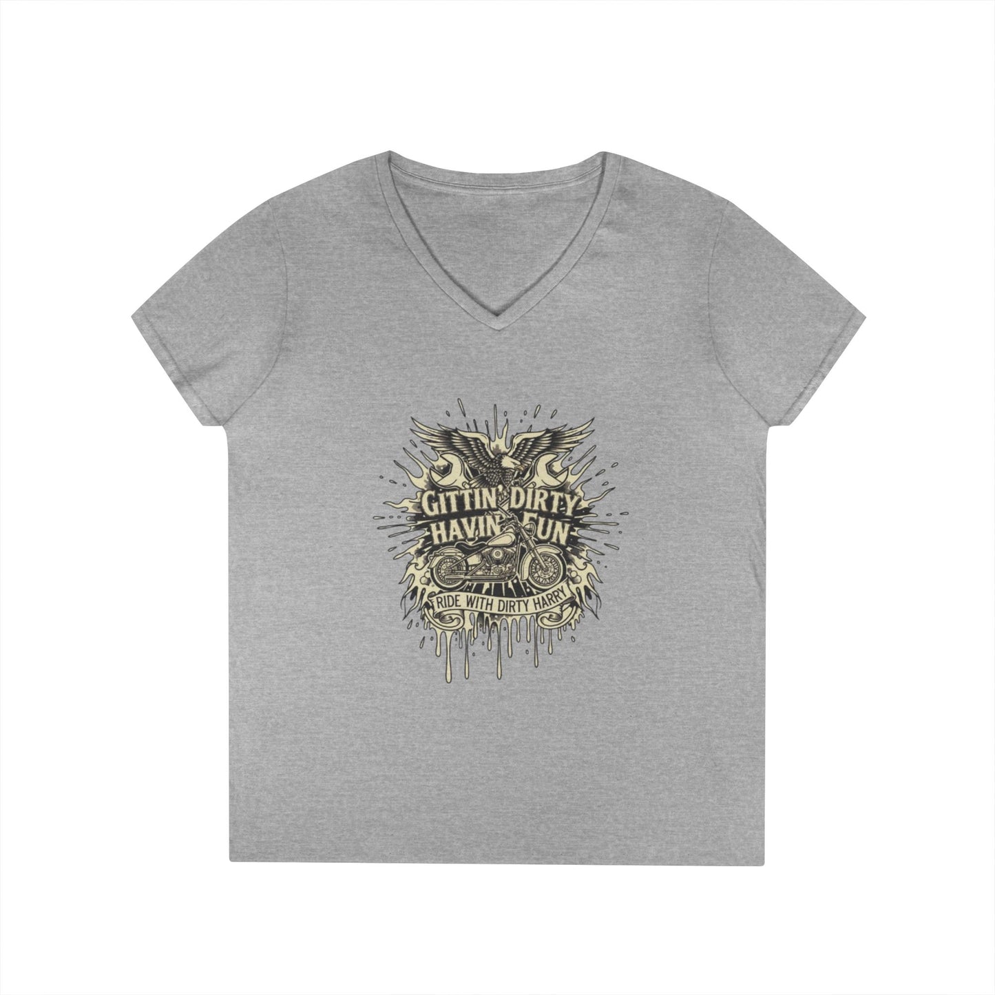 Gittin' Dirty Havin' Fun V-Neck Tee — Vintage Monster Truck Graphic