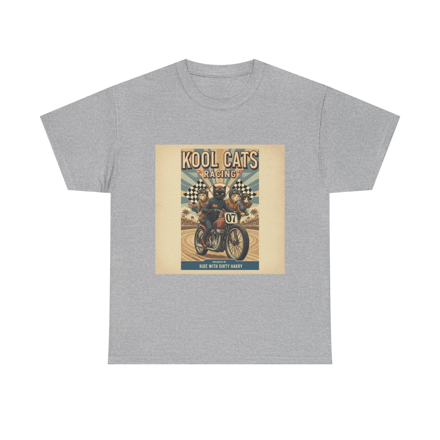 Kool Cats Motorcycle Vintage Graphic Tee — Retro Biker Cat Racing Shirt