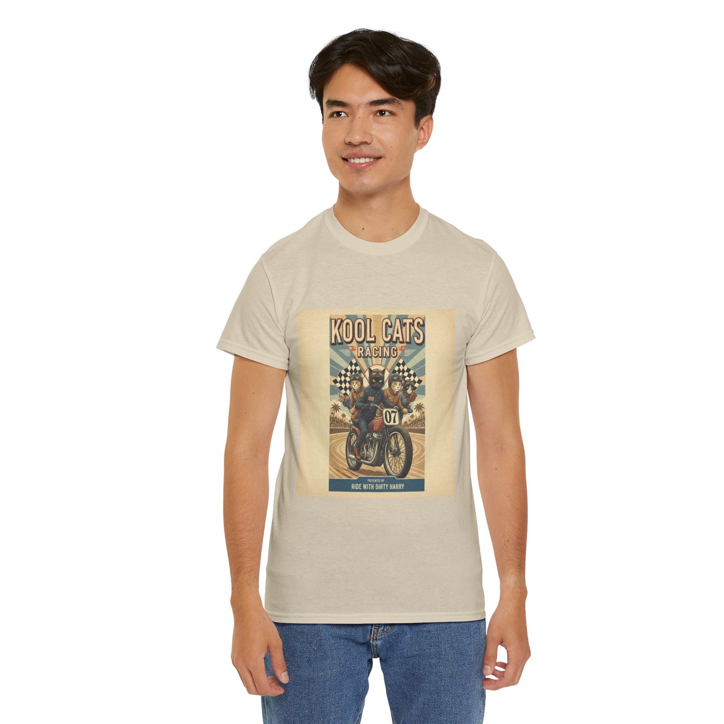 Kool Cats Motorcycle Vintage Graphic Tee — Retro Biker Cat Racing Shirt