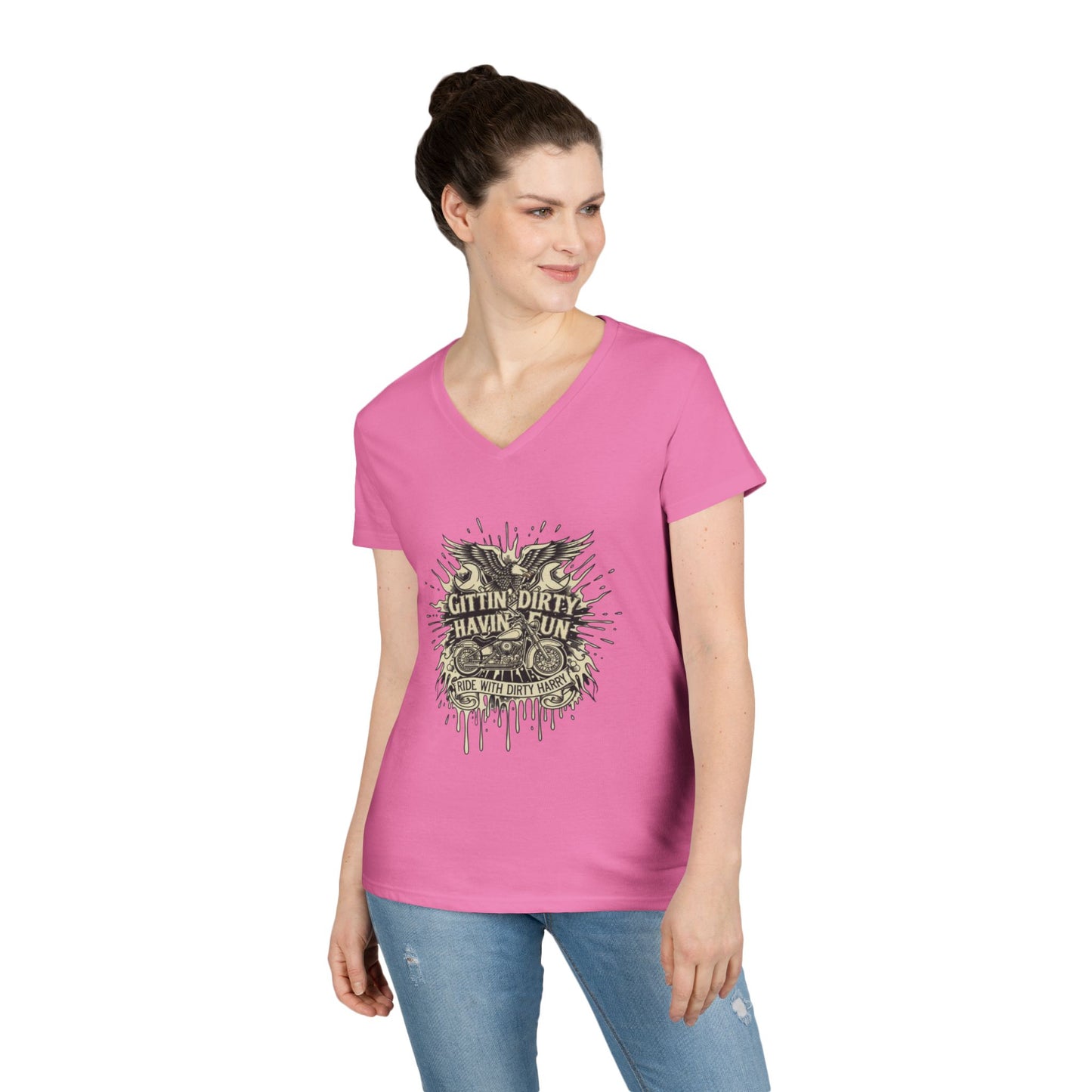 Gittin' Dirty Havin' Fun V-Neck Tee — Vintage Monster Truck Graphic