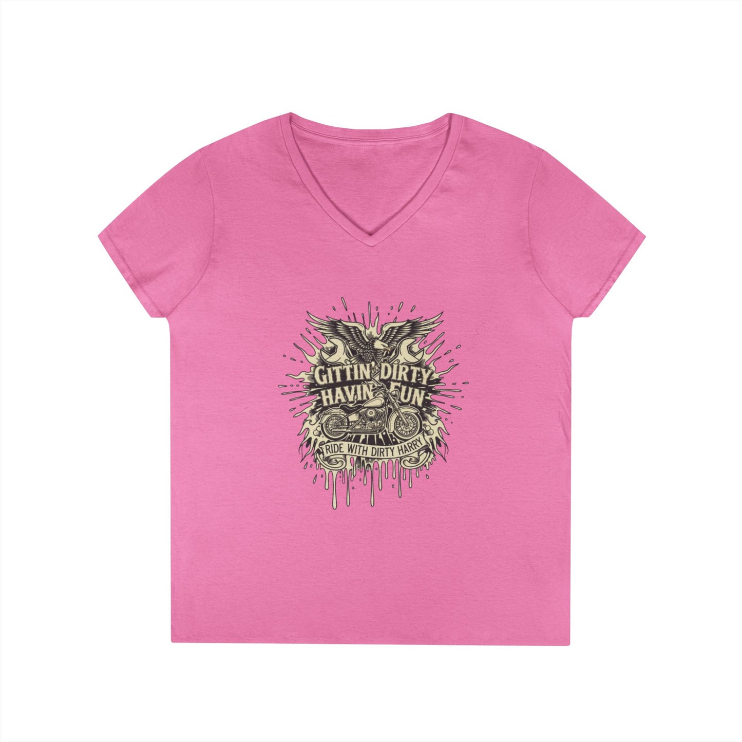 Gittin' Dirty Havin' Fun V-Neck Tee — Vintage Monster Truck Graphic