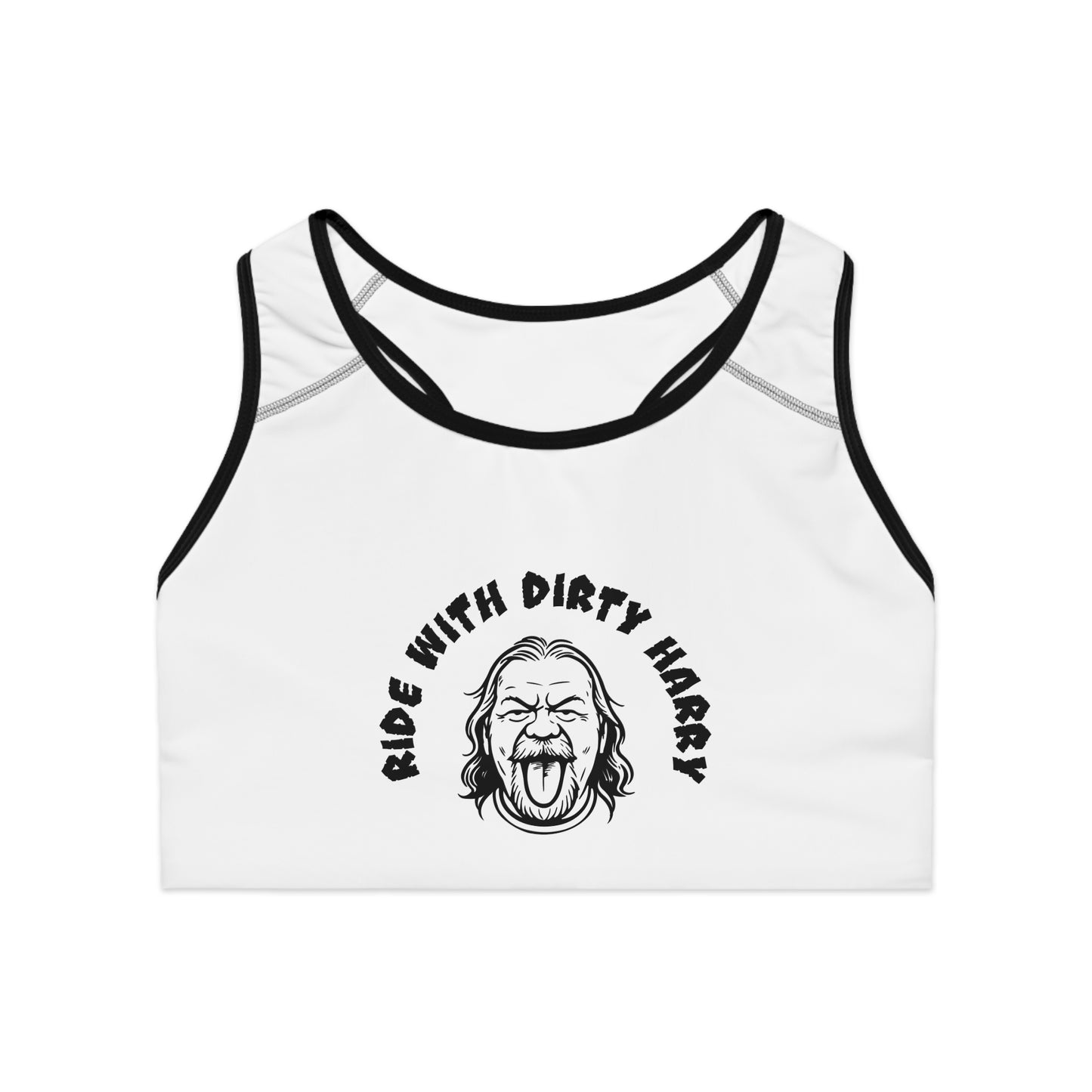 Ride With Dirty Harry Sports Bra — Graphic Biker Crop Top