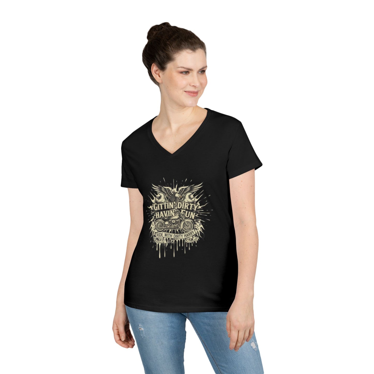 Gittin' Dirty Havin' Fun V-Neck Tee — Vintage Monster Truck Graphic