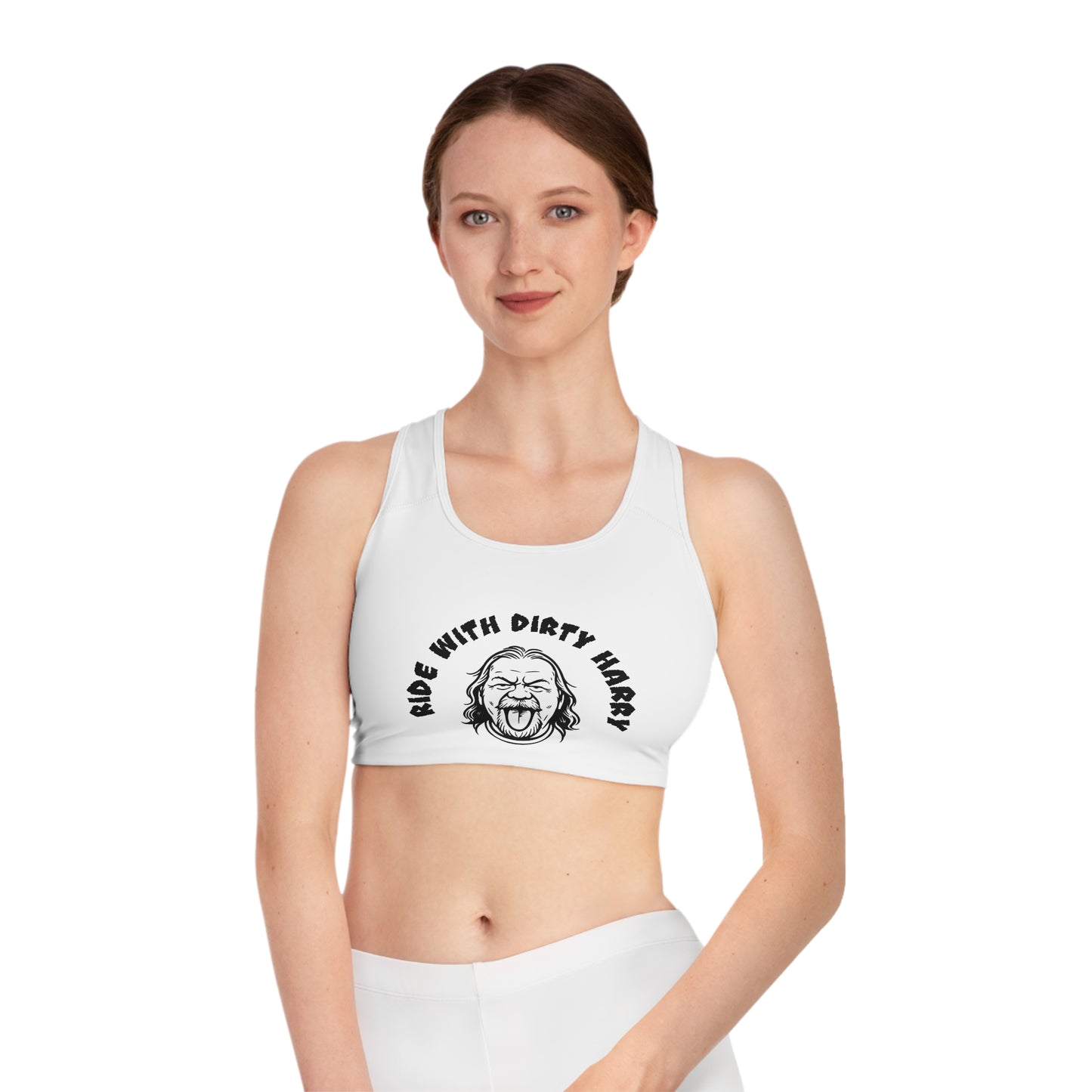 Ride With Dirty Harry Sports Bra — Graphic Biker Crop Top