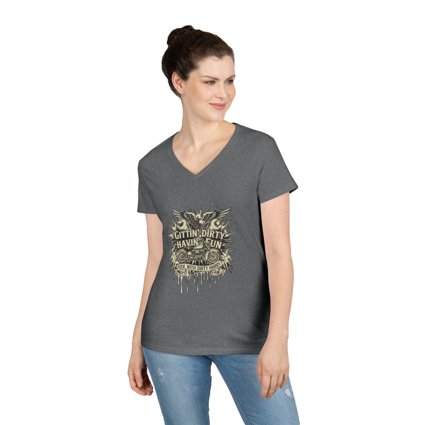 Gittin' Dirty Havin' Fun V-Neck Tee — Vintage Monster Truck Graphic