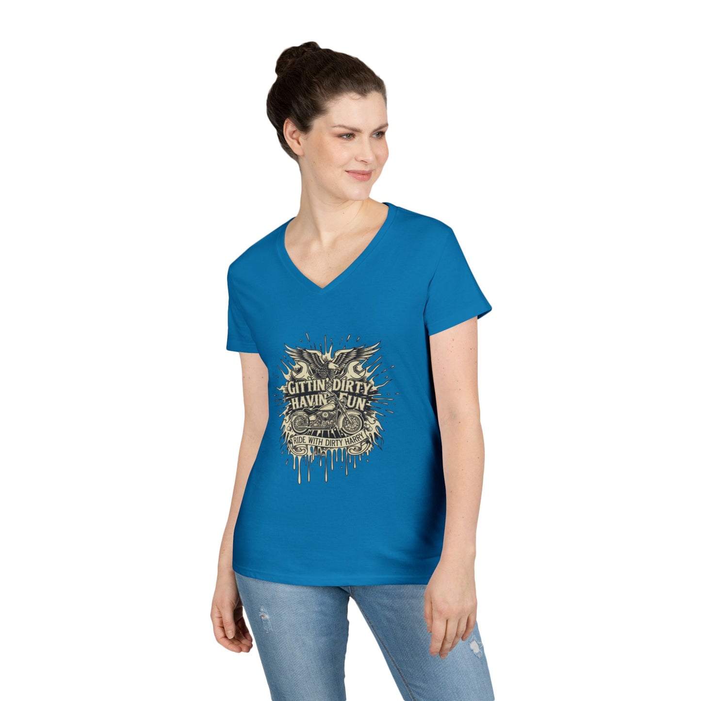 Gittin' Dirty Havin' Fun V-Neck Tee — Vintage Monster Truck Graphic