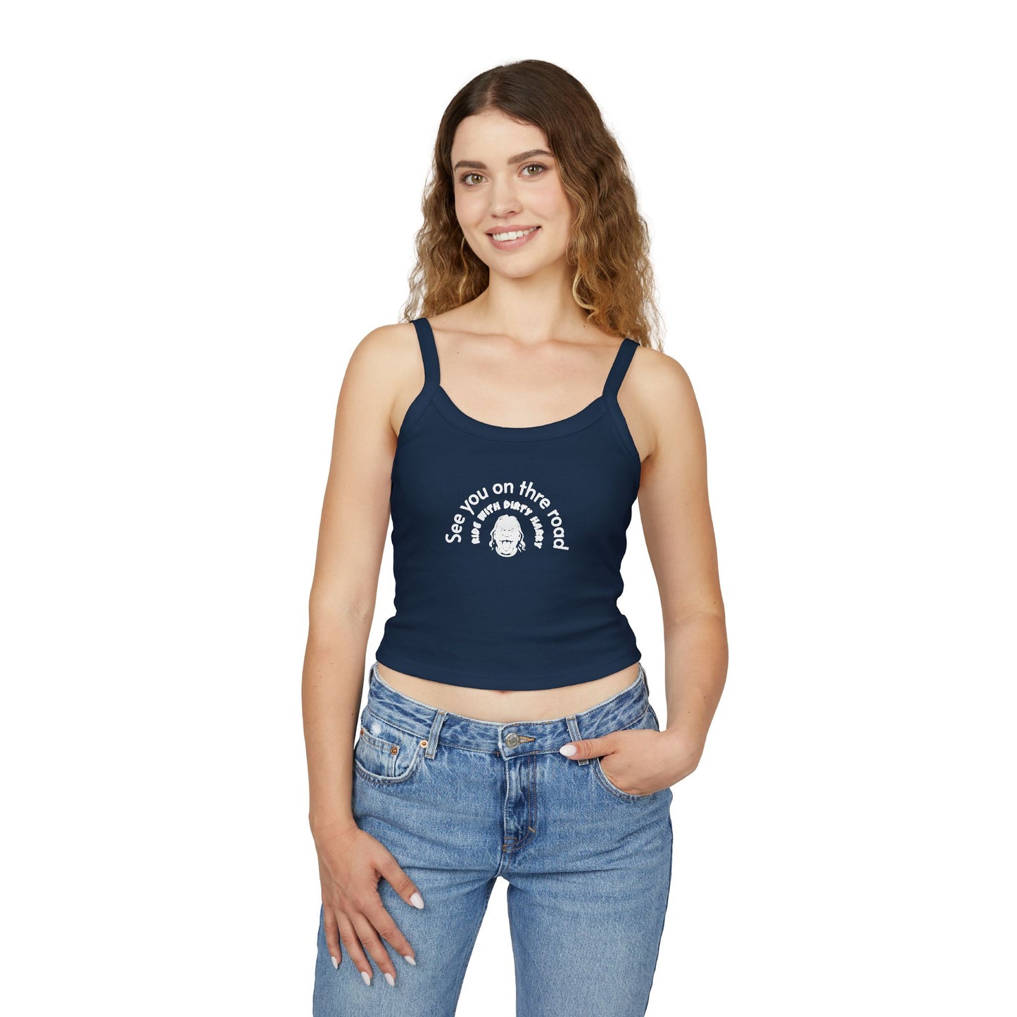 Copy of Copy of Women's 'Eat My Dust' Graphic Tank Top — Vintage Racing Face Crop Spaghetti Strap