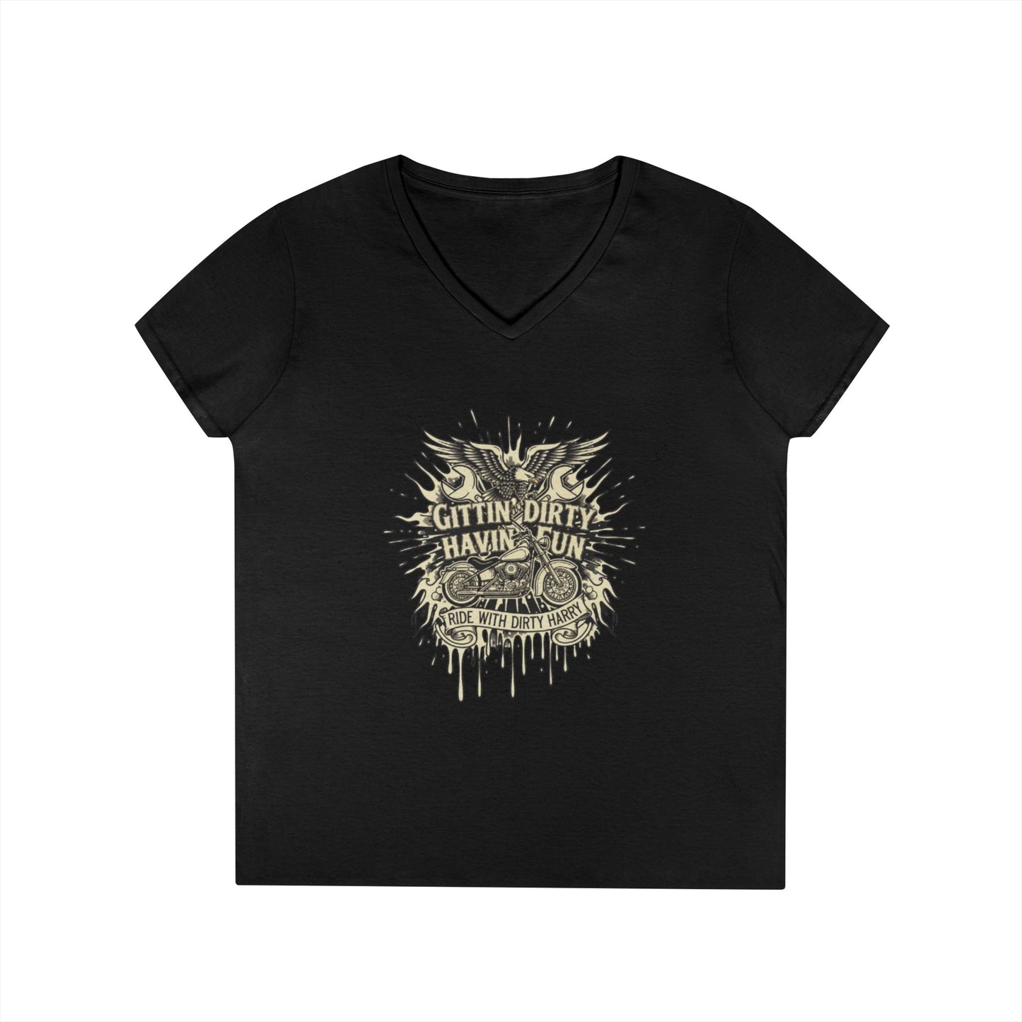 Gittin' Dirty Havin' Fun V-Neck Tee — Vintage Monster Truck Graphic