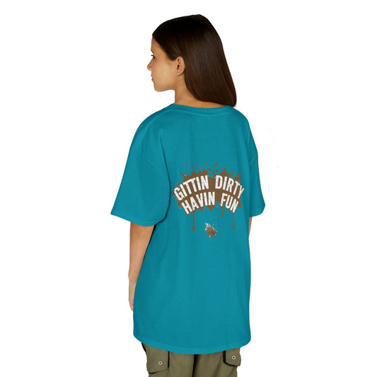 Kids Tee — 'Gittin' Dirty, Havin' Fun' Mud Splash Graphic