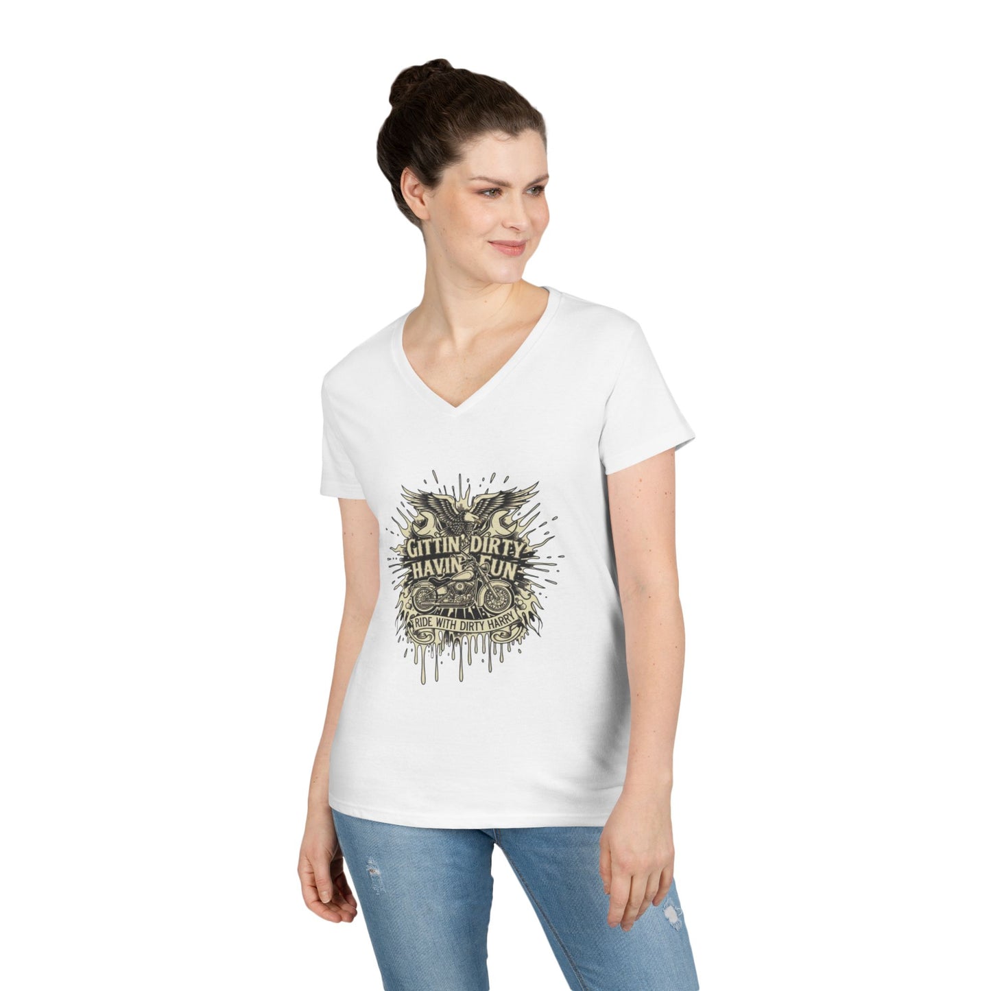 Gittin' Dirty Havin' Fun V-Neck Tee — Vintage Monster Truck Graphic