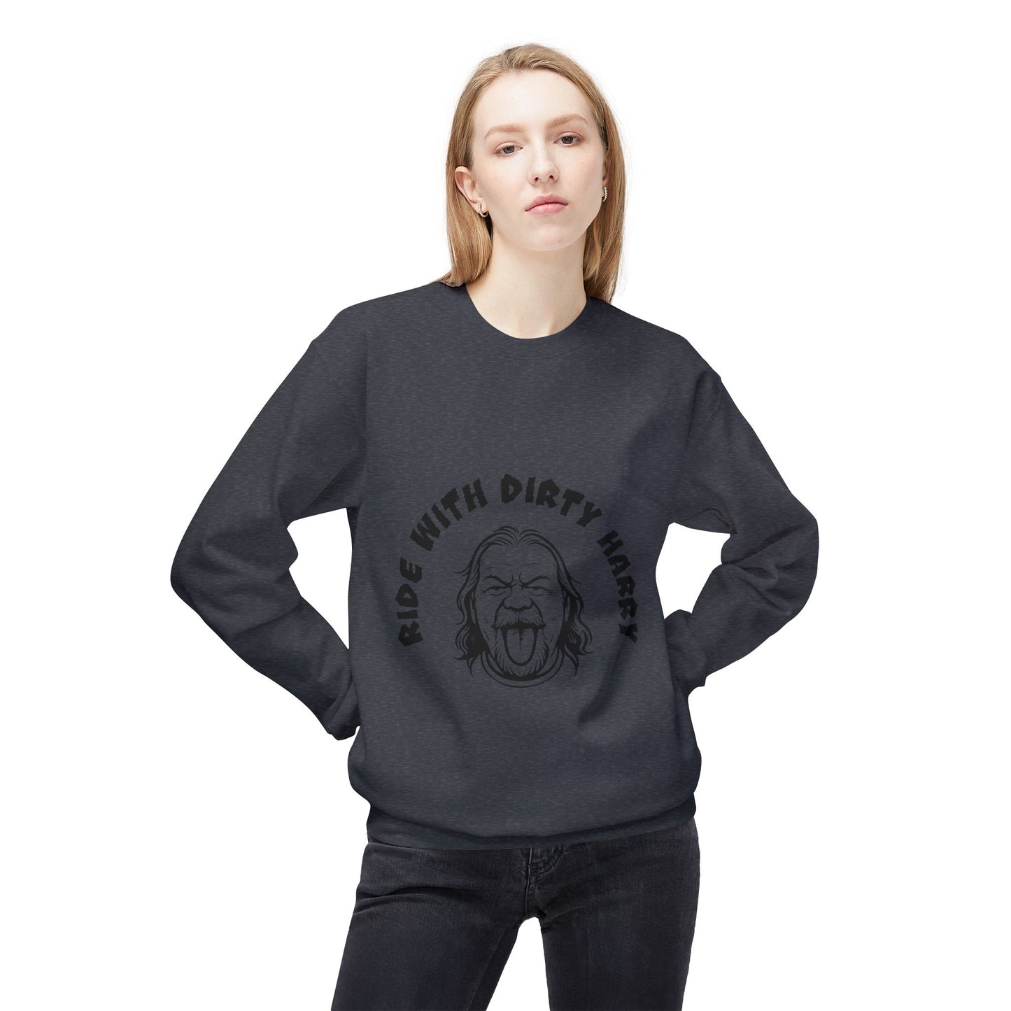 Ride With Dirty Harry Crewneck Sweatshirt — Vintage Biker Graphic Pullover