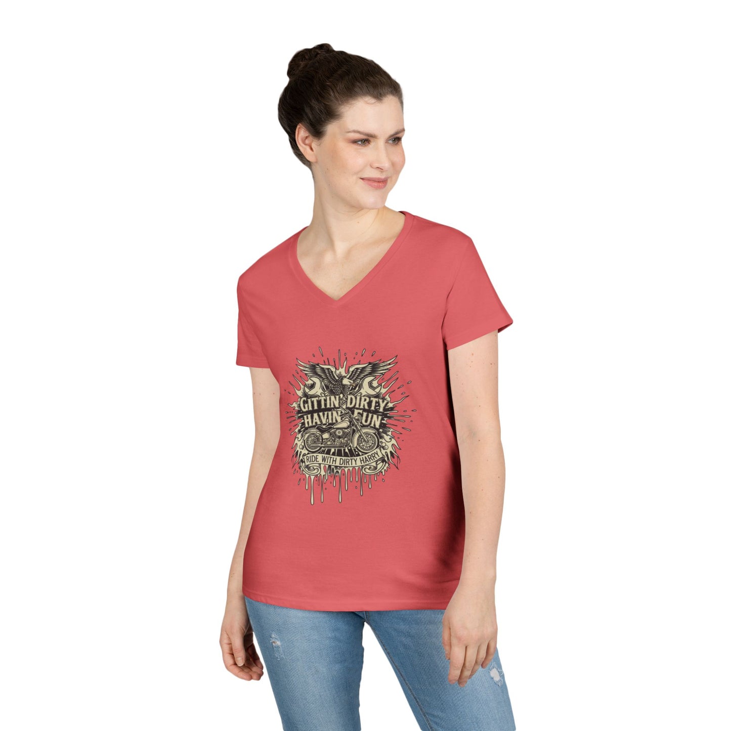 Gittin' Dirty Havin' Fun V-Neck Tee — Vintage Monster Truck Graphic