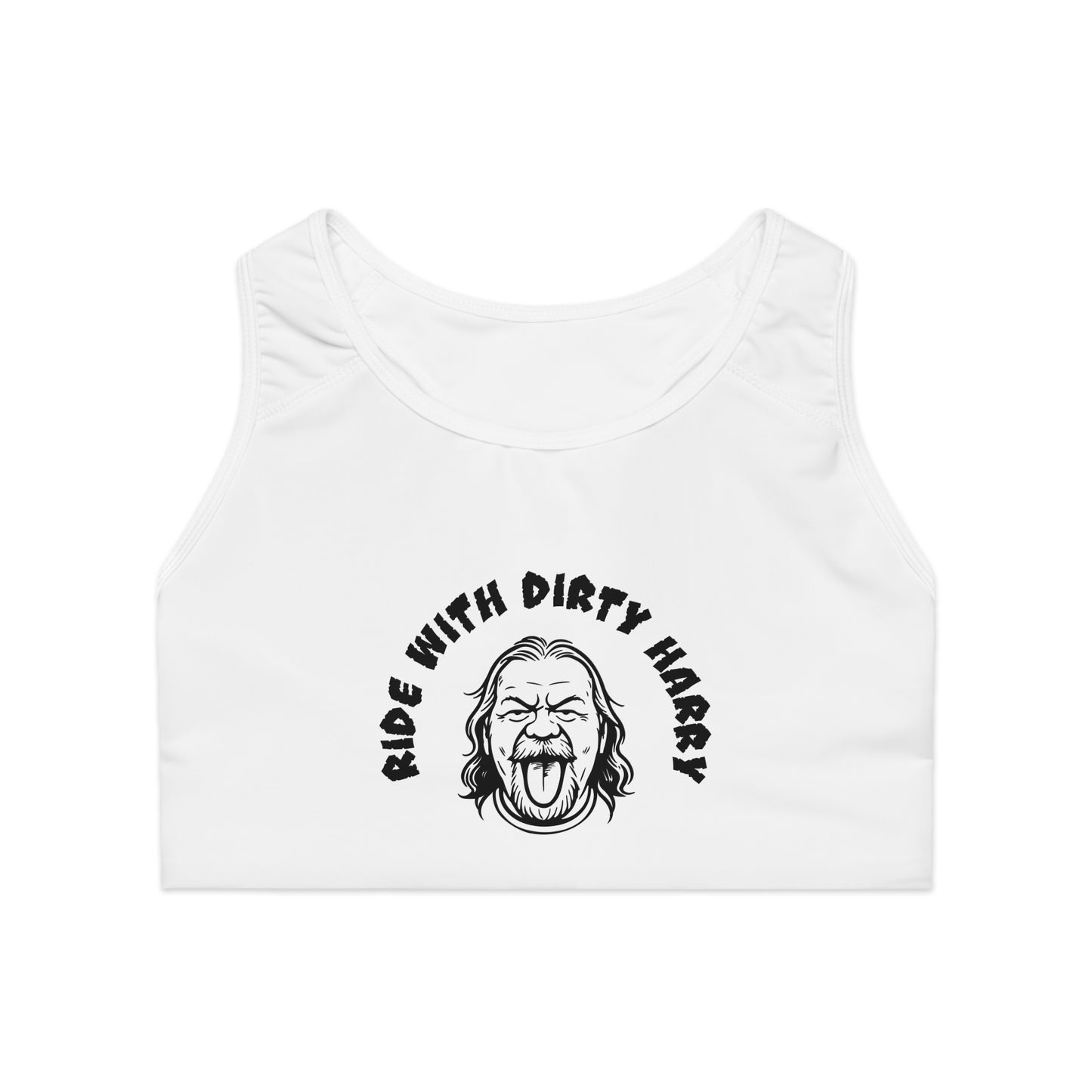 Ride With Dirty Harry Sports Bra — Graphic Biker Crop Top
