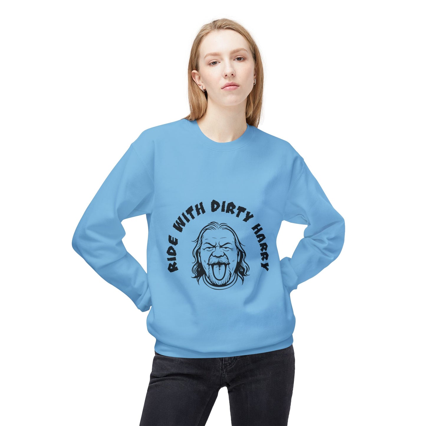 Ride With Dirty Harry Crewneck Sweatshirt — Vintage Biker Graphic Pullover