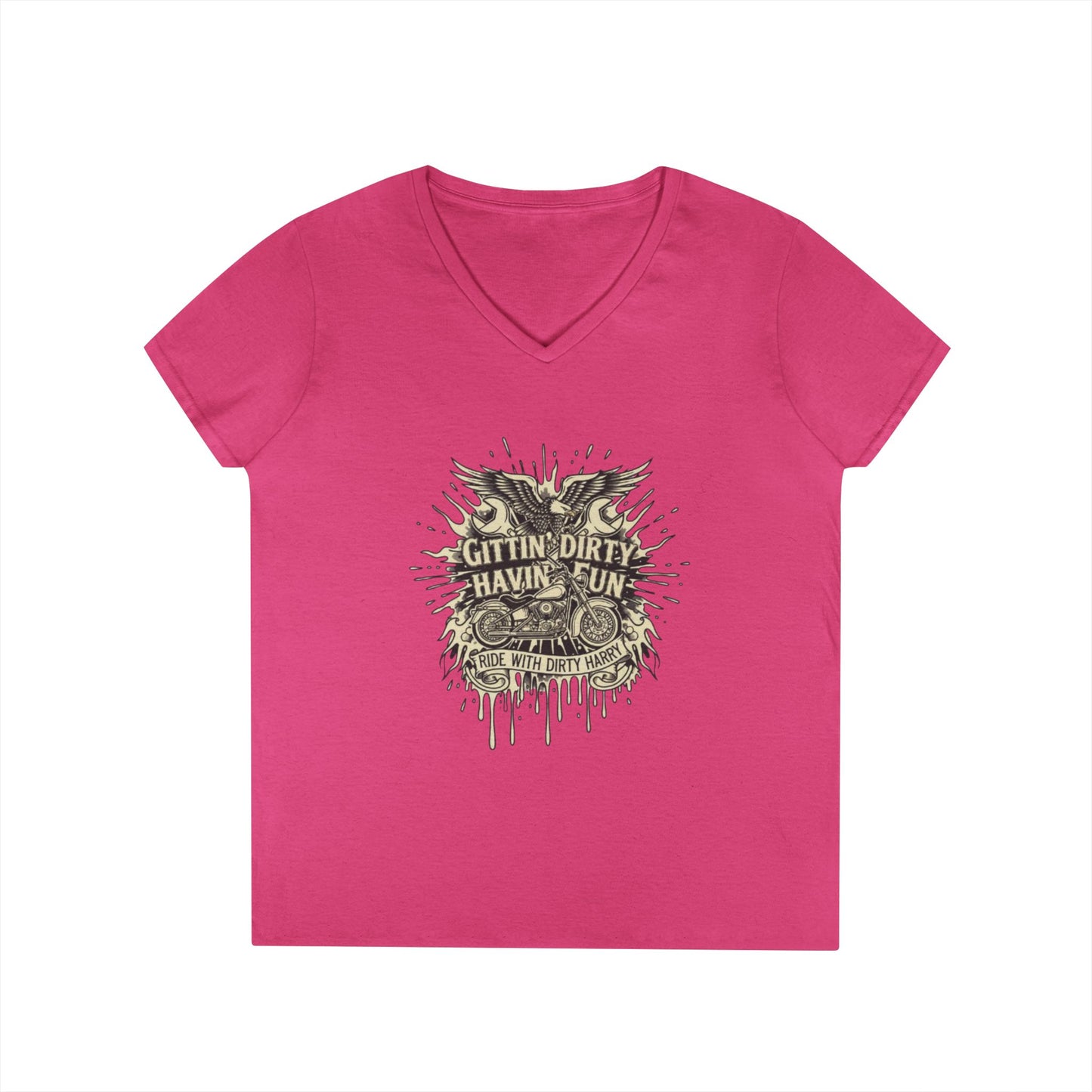 Gittin' Dirty Havin' Fun V-Neck Tee — Vintage Monster Truck Graphic