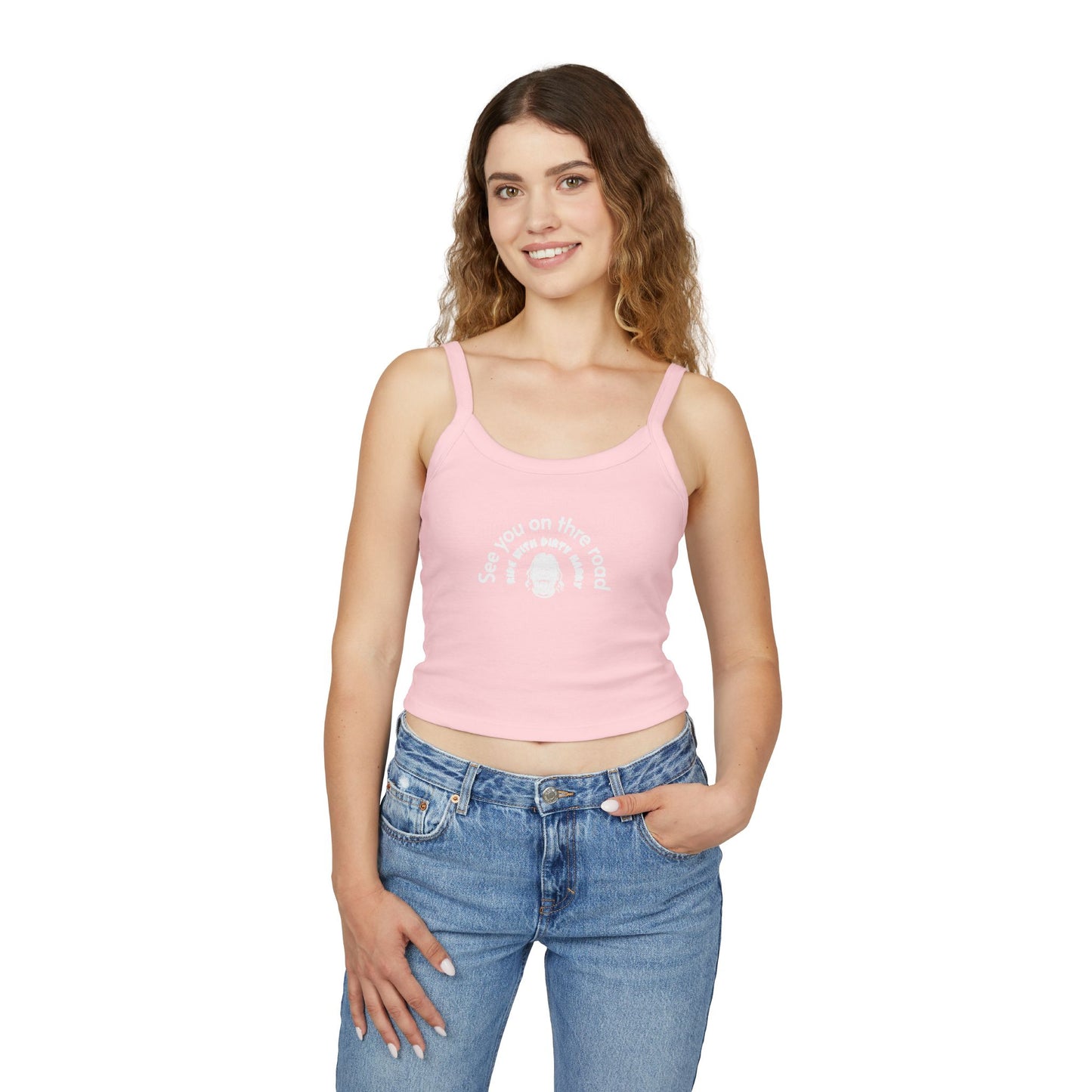 Copy of Copy of Women's 'Eat My Dust' Graphic Tank Top — Vintage Racing Face Crop Spaghetti Strap