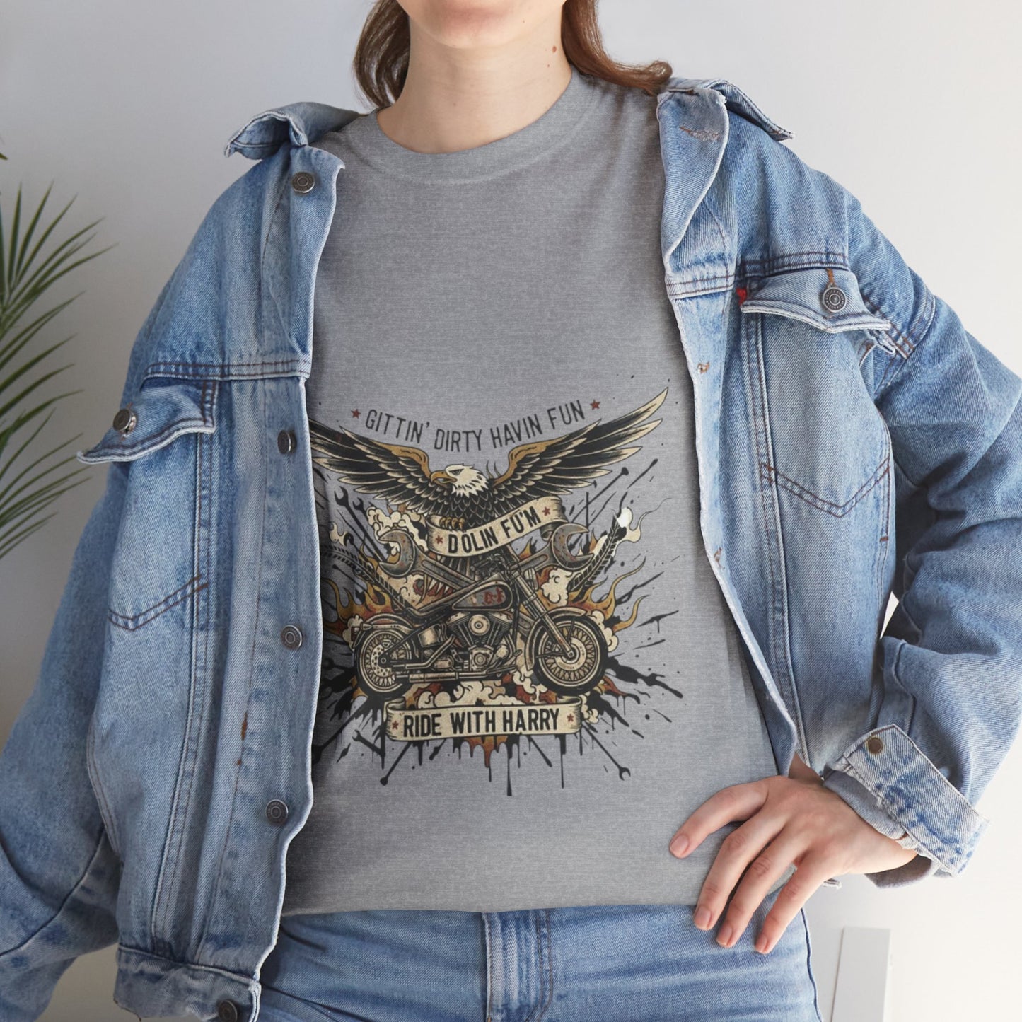 Ride With Dirty Harry Motorcycle Tee — Vintage Chopper Biker Graphic