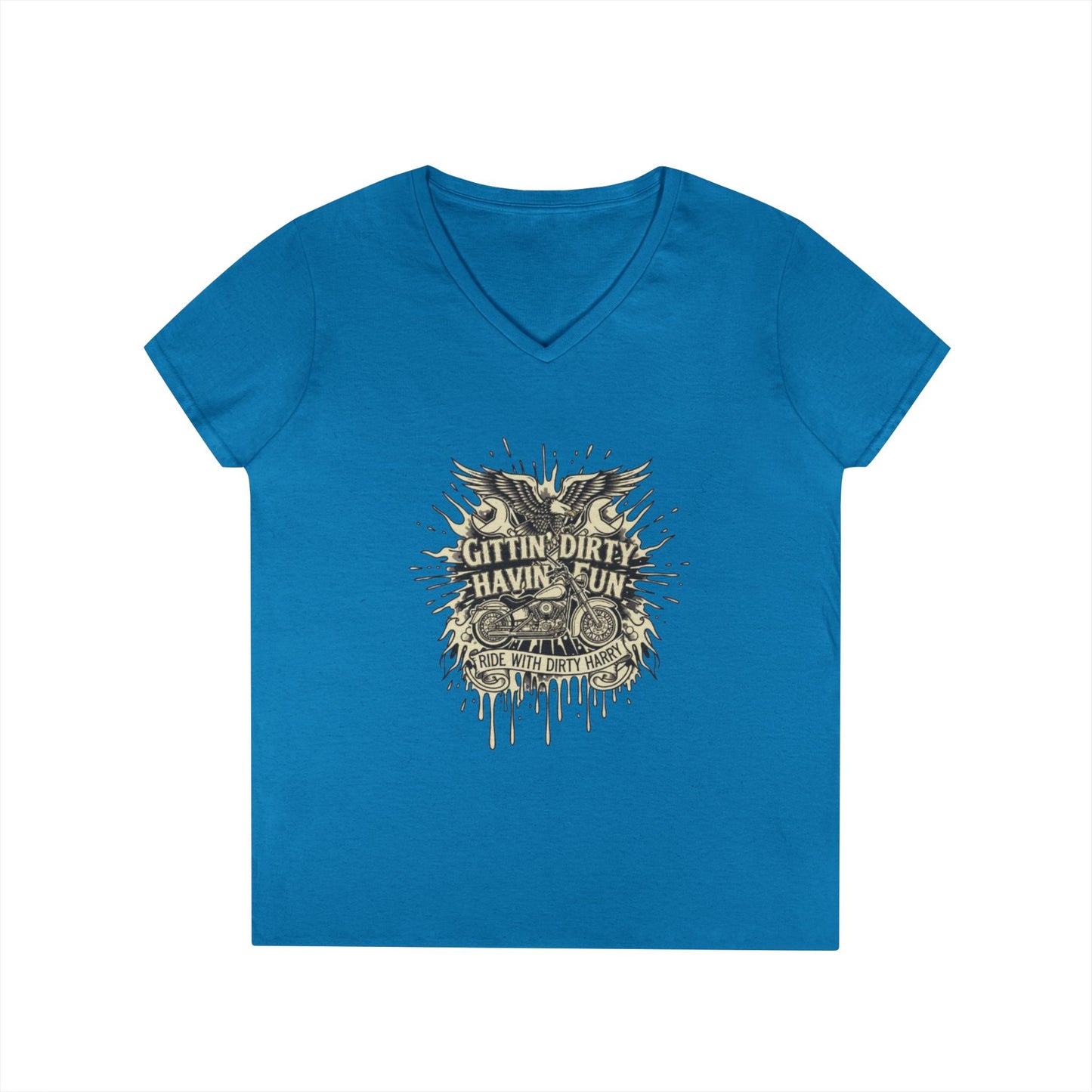 Gittin' Dirty Havin' Fun V-Neck Tee — Vintage Monster Truck Graphic