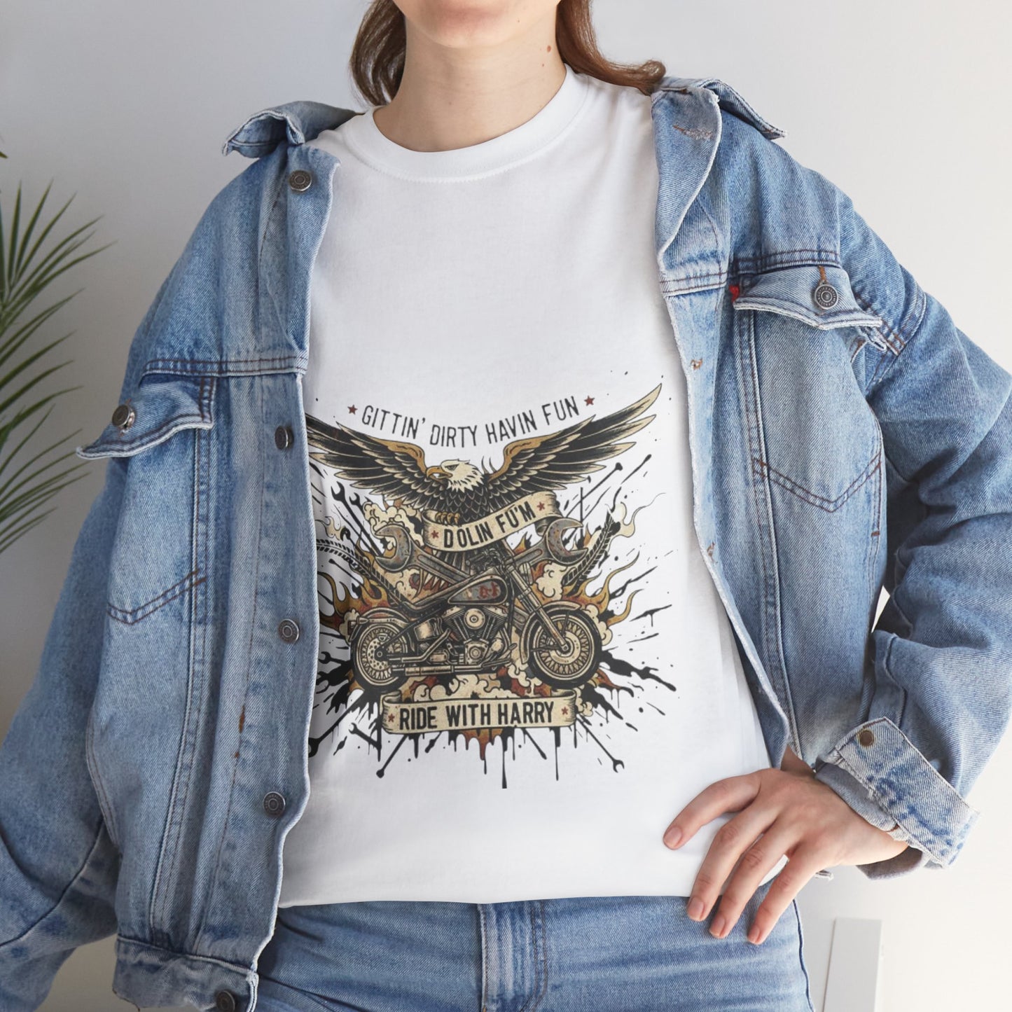 Ride With Dirty Harry Motorcycle Tee — Vintage Chopper Biker Graphic