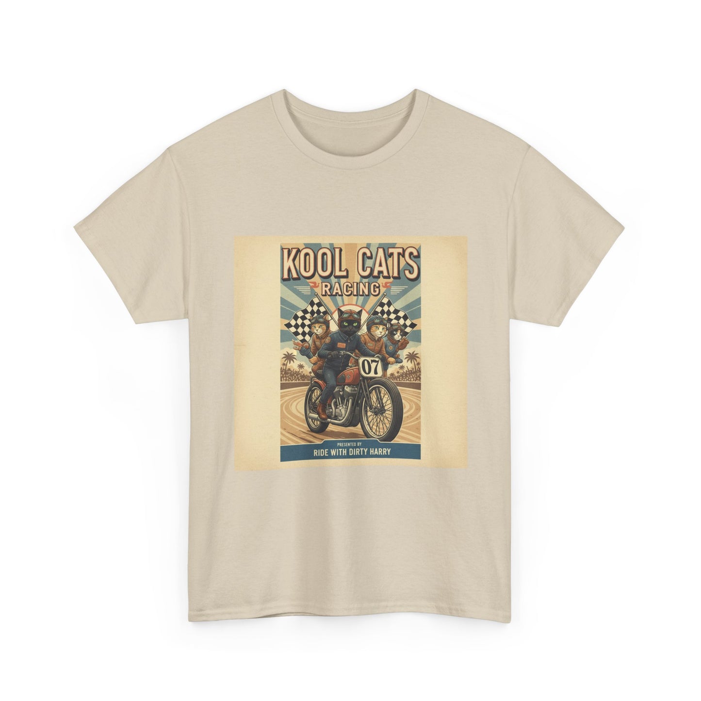 Kool Cats Motorcycle Vintage Graphic Tee — Retro Biker Cat Racing Shirt
