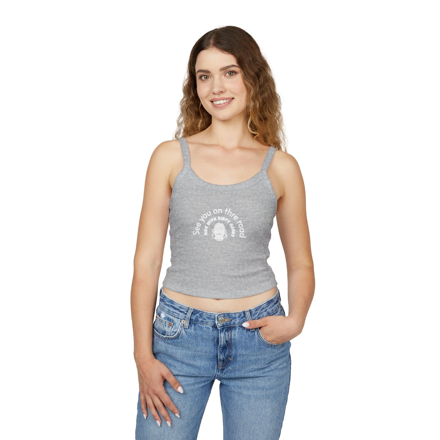 Copy of Copy of Women's 'Eat My Dust' Graphic Tank Top — Vintage Racing Face Crop Spaghetti Strap