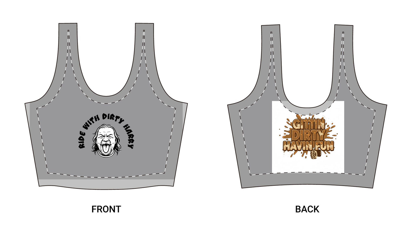 Motivational Graphic Sports Bra — "Grip With Grit" Front Logo, "Sleek & Savage" Back Design