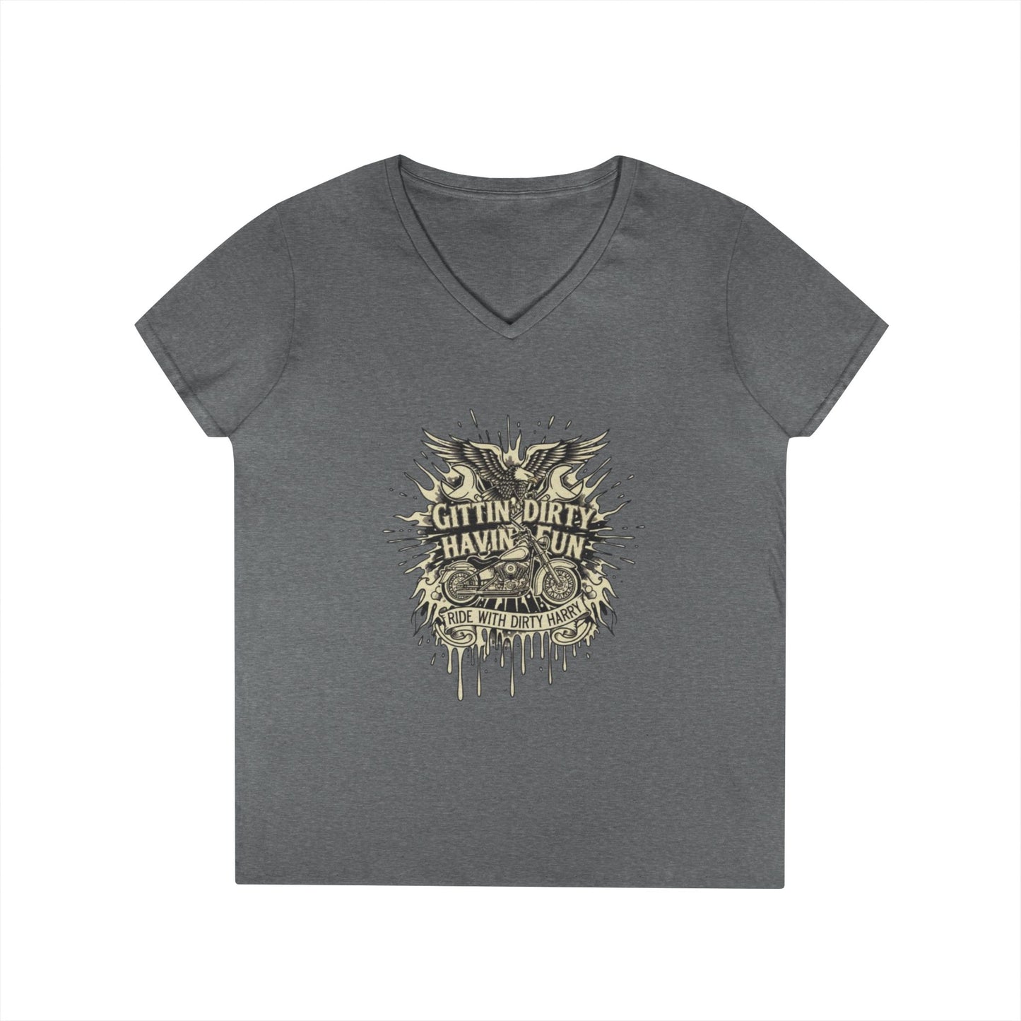 Gittin' Dirty Havin' Fun V-Neck Tee — Vintage Monster Truck Graphic