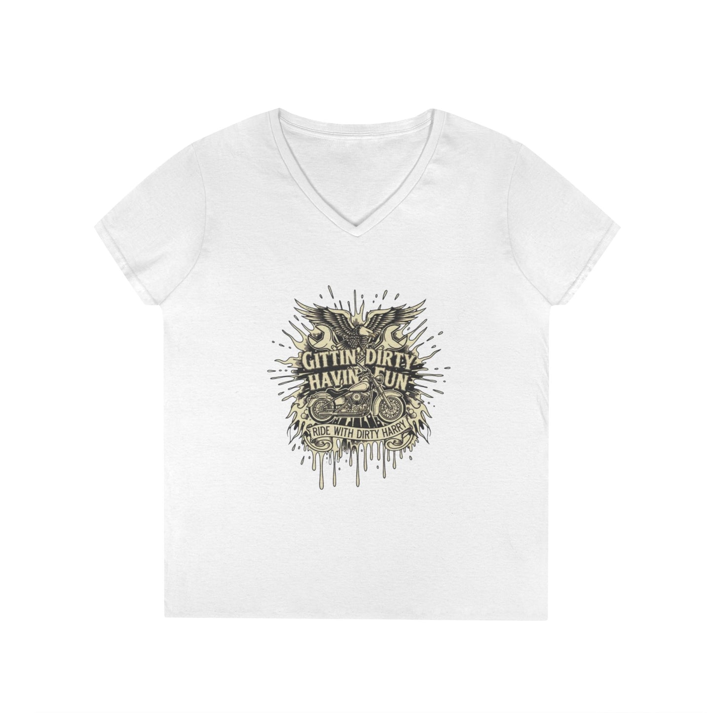 Gittin' Dirty Havin' Fun V-Neck Tee — Vintage Monster Truck Graphic