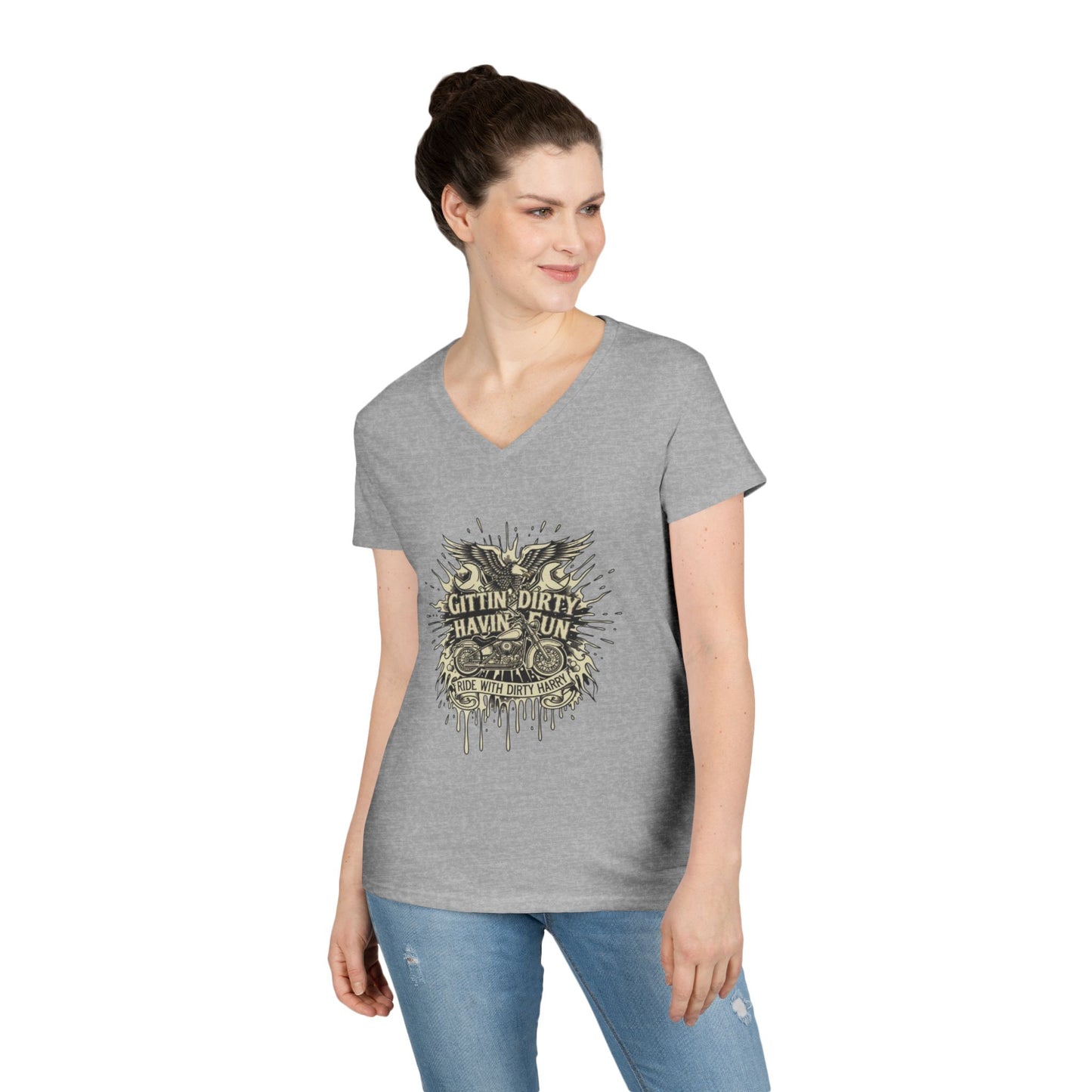 Gittin' Dirty Havin' Fun V-Neck Tee — Vintage Monster Truck Graphic