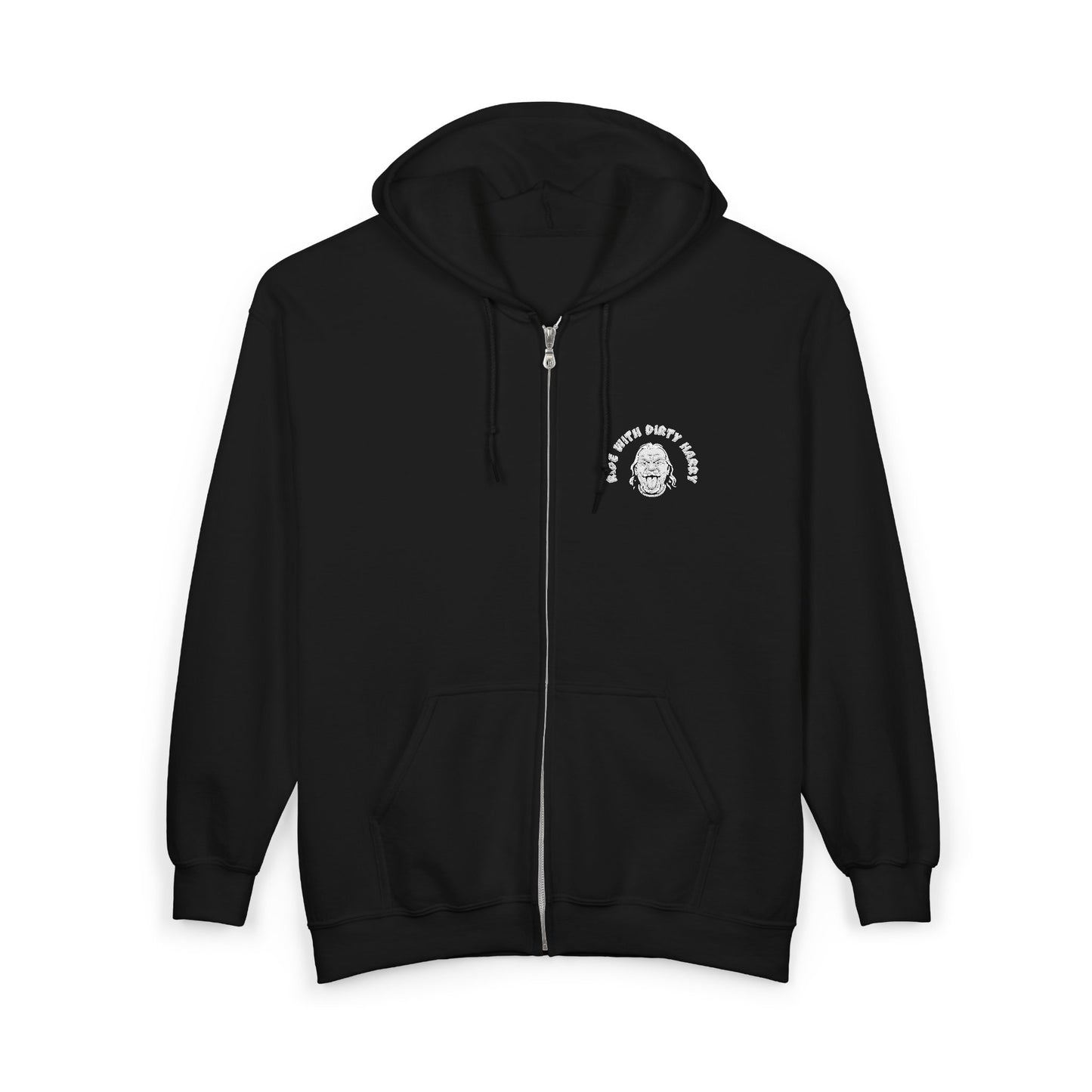 Dirty Harry logo front and back Zip Hoodie — Warm Full‑Zip Sweatshirt