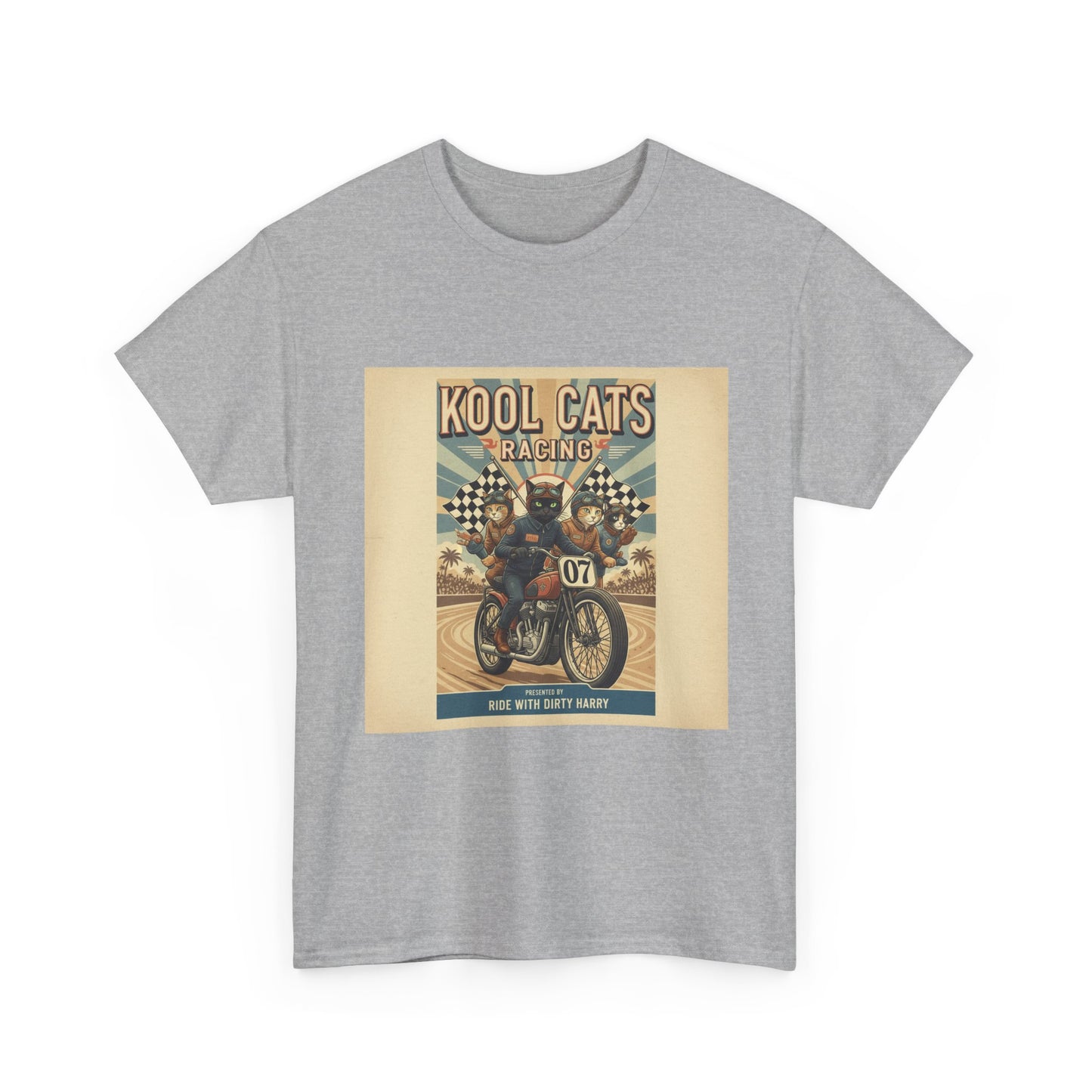 Kool Cats Motorcycle Vintage Graphic Tee — Retro Biker Cat Racing Shirt