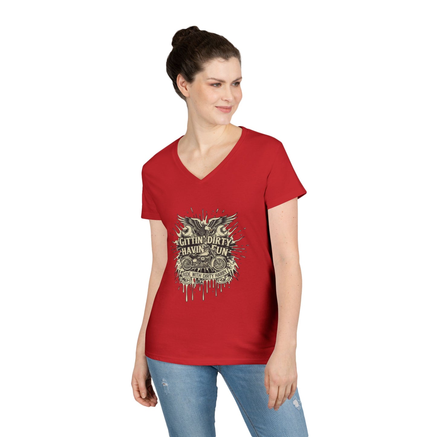 Gittin' Dirty Havin' Fun V-Neck Tee — Vintage Monster Truck Graphic