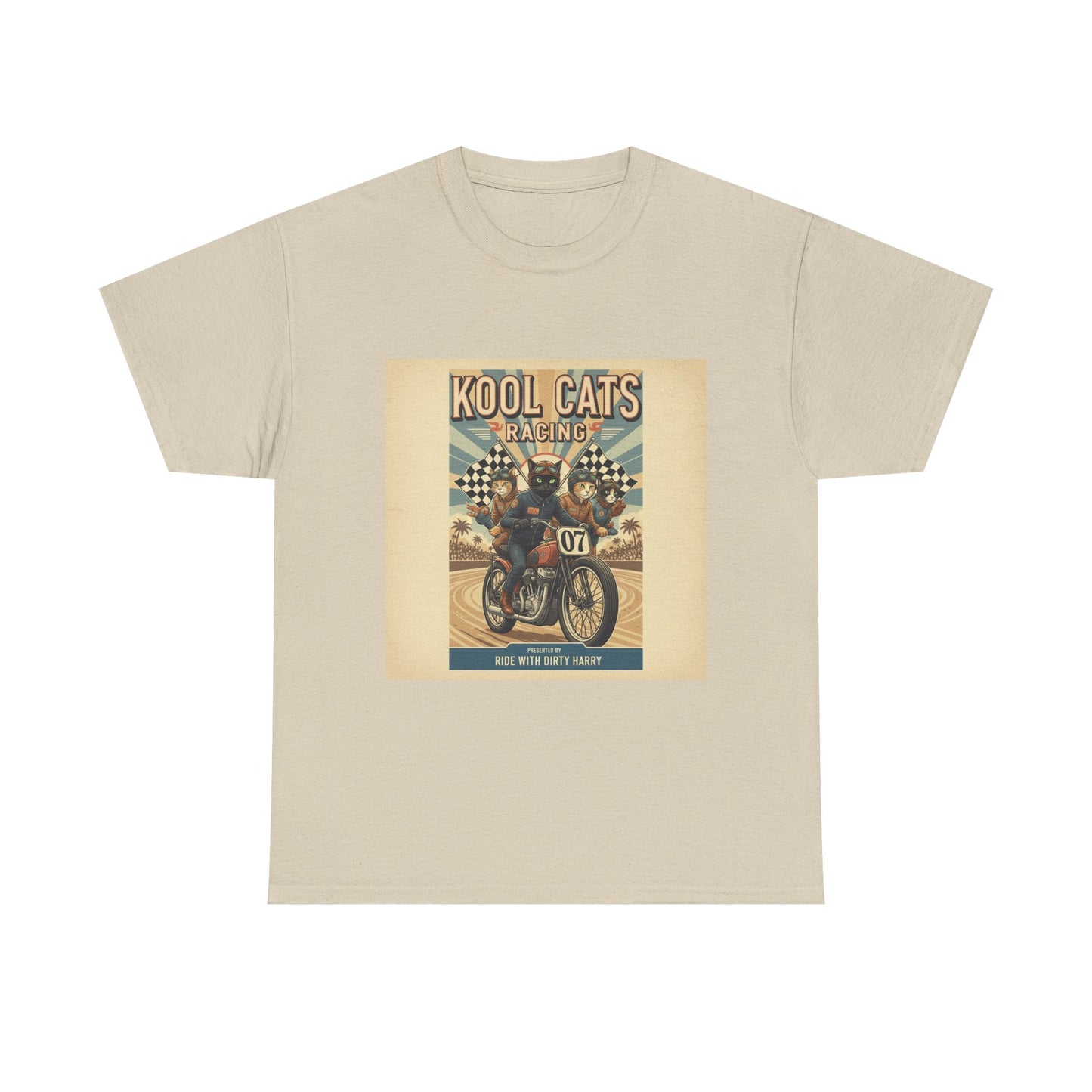 Kool Cats Motorcycle Vintage Graphic Tee — Retro Biker Cat Racing Shirt