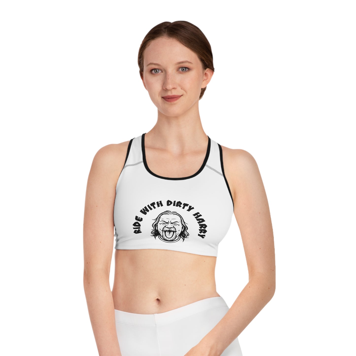 Ride With Dirty Harry Sports Bra — Graphic Biker Crop Top