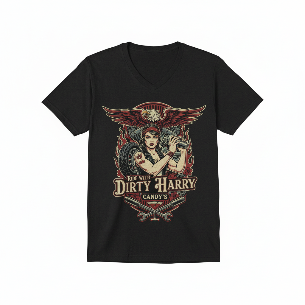 Biker eagle v-neck t-shirt in black