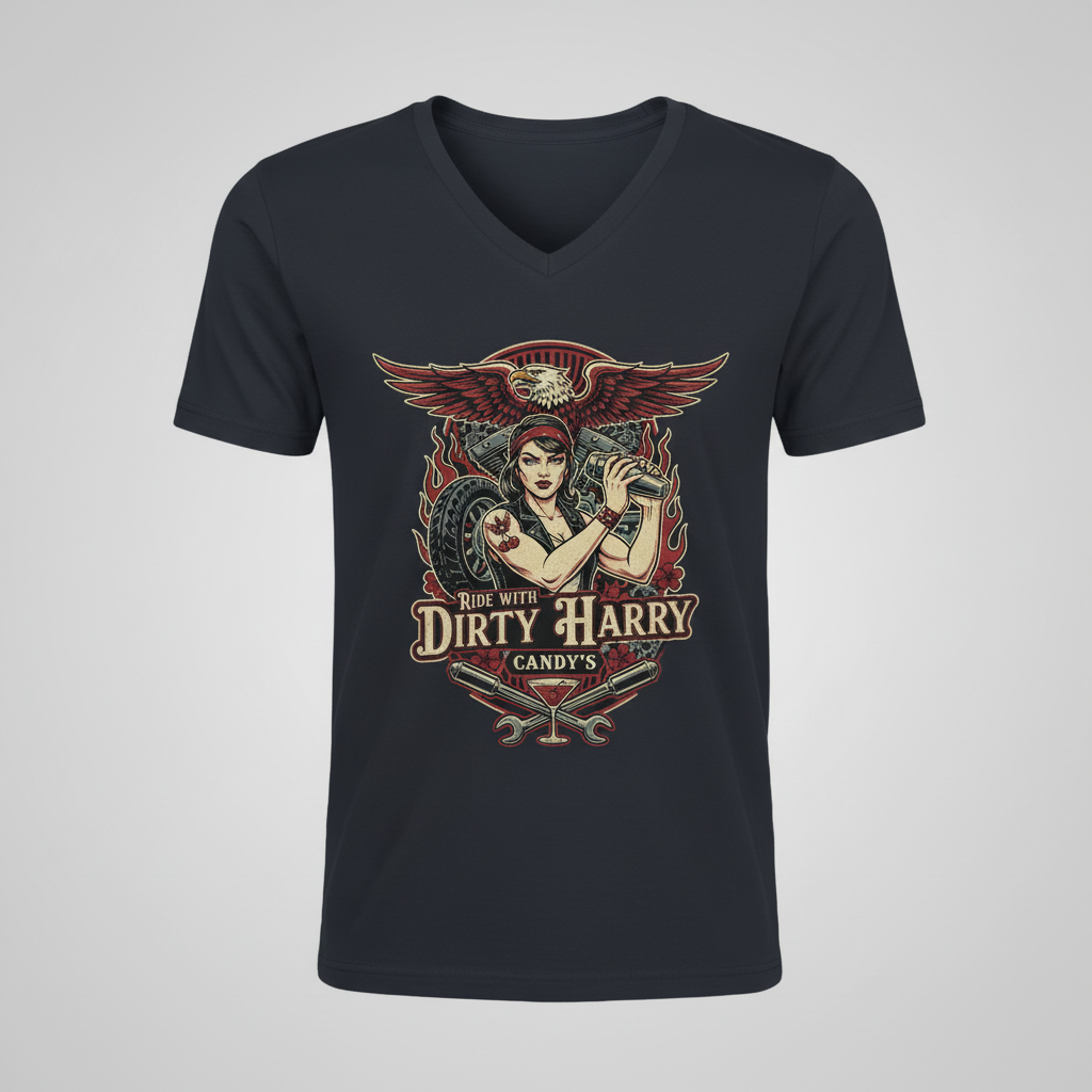 Biker eagle v-neck t-shirt in navy