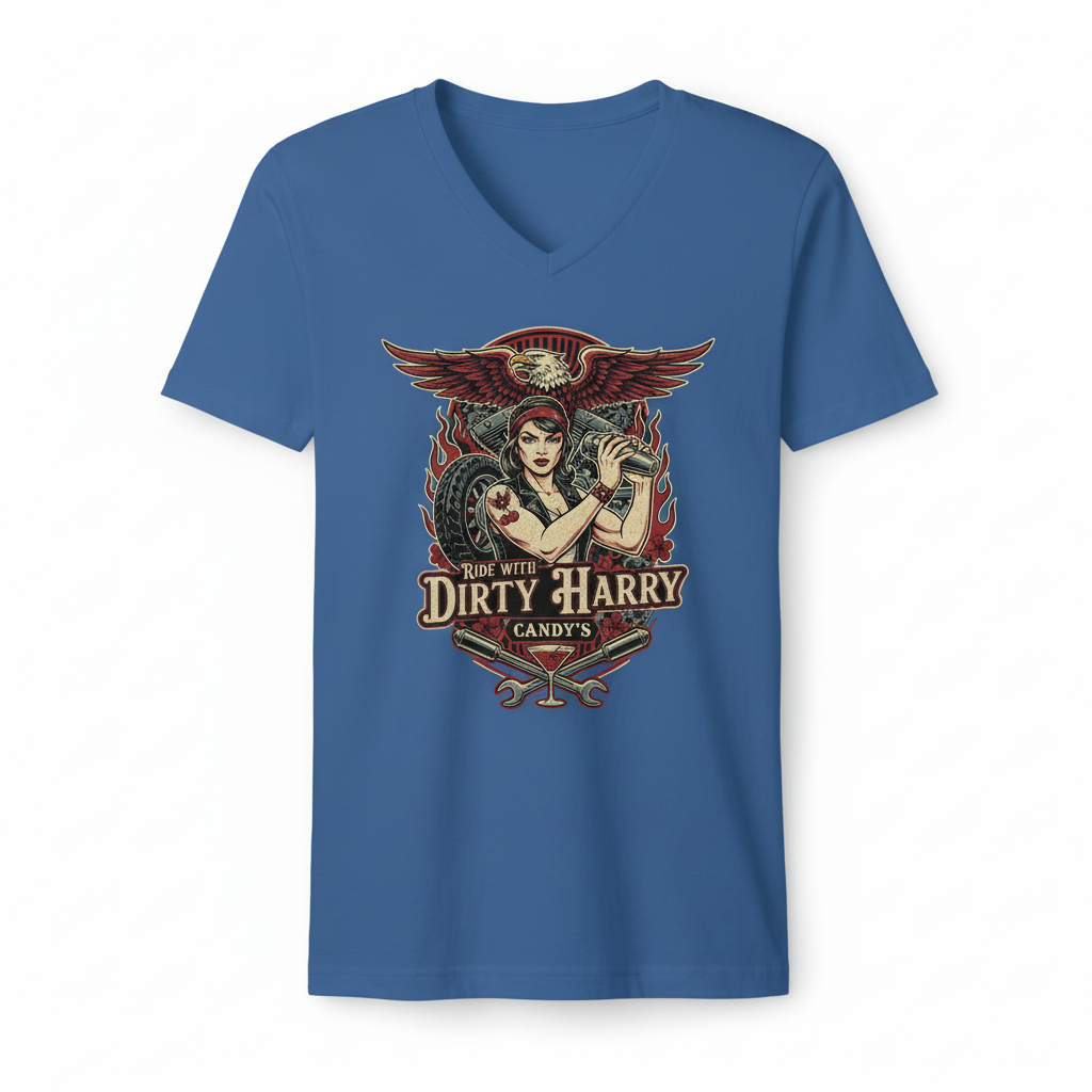 Biker eagle v-neck t-shirt in blue