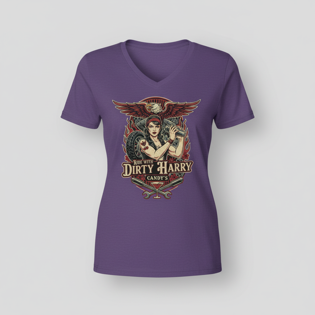 Biker eagle v-neck t-shirt in purple