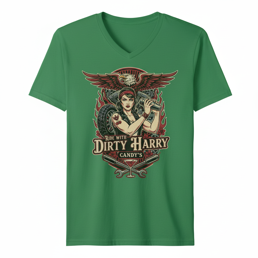 Biker eagle v-neck t-shirt in green
