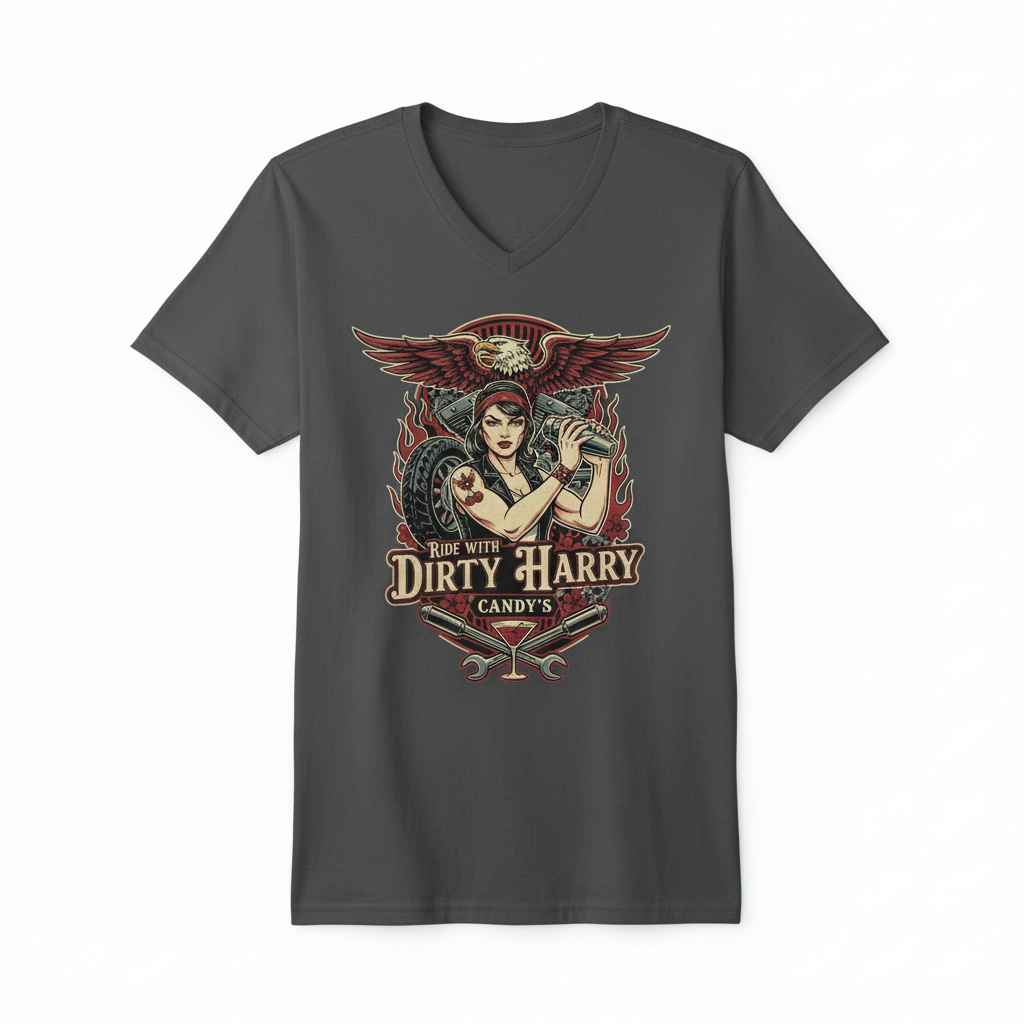 Biker eagle v-neck t-shirt in gray