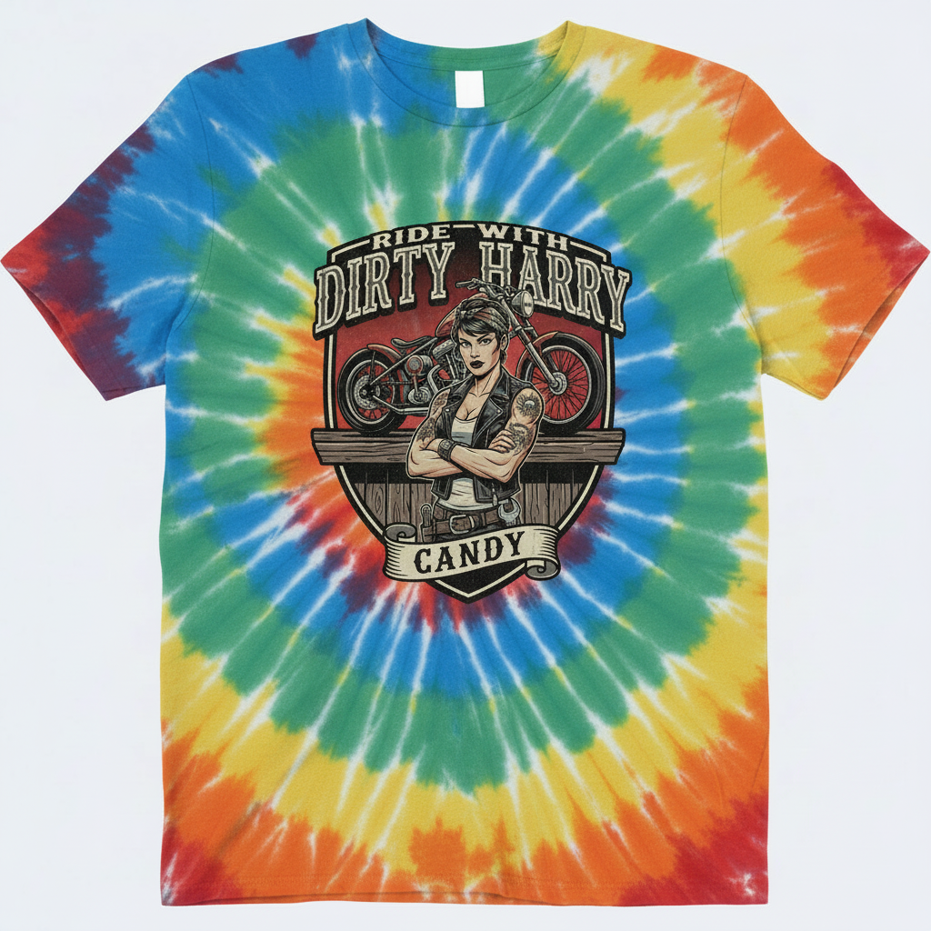 Candy's Bar motorcycle t-shirt in tie-dye