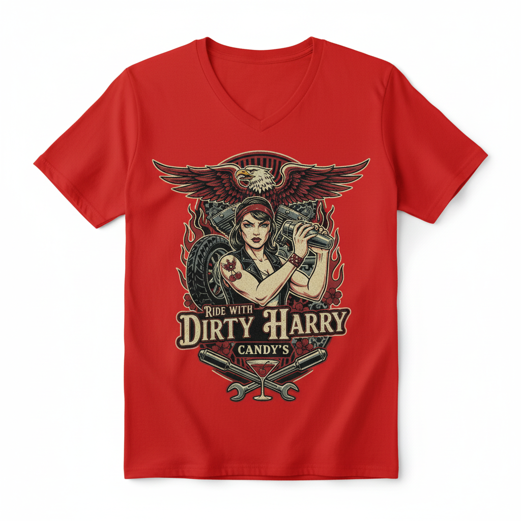 Biker eagle v-neck t-shirt in red
