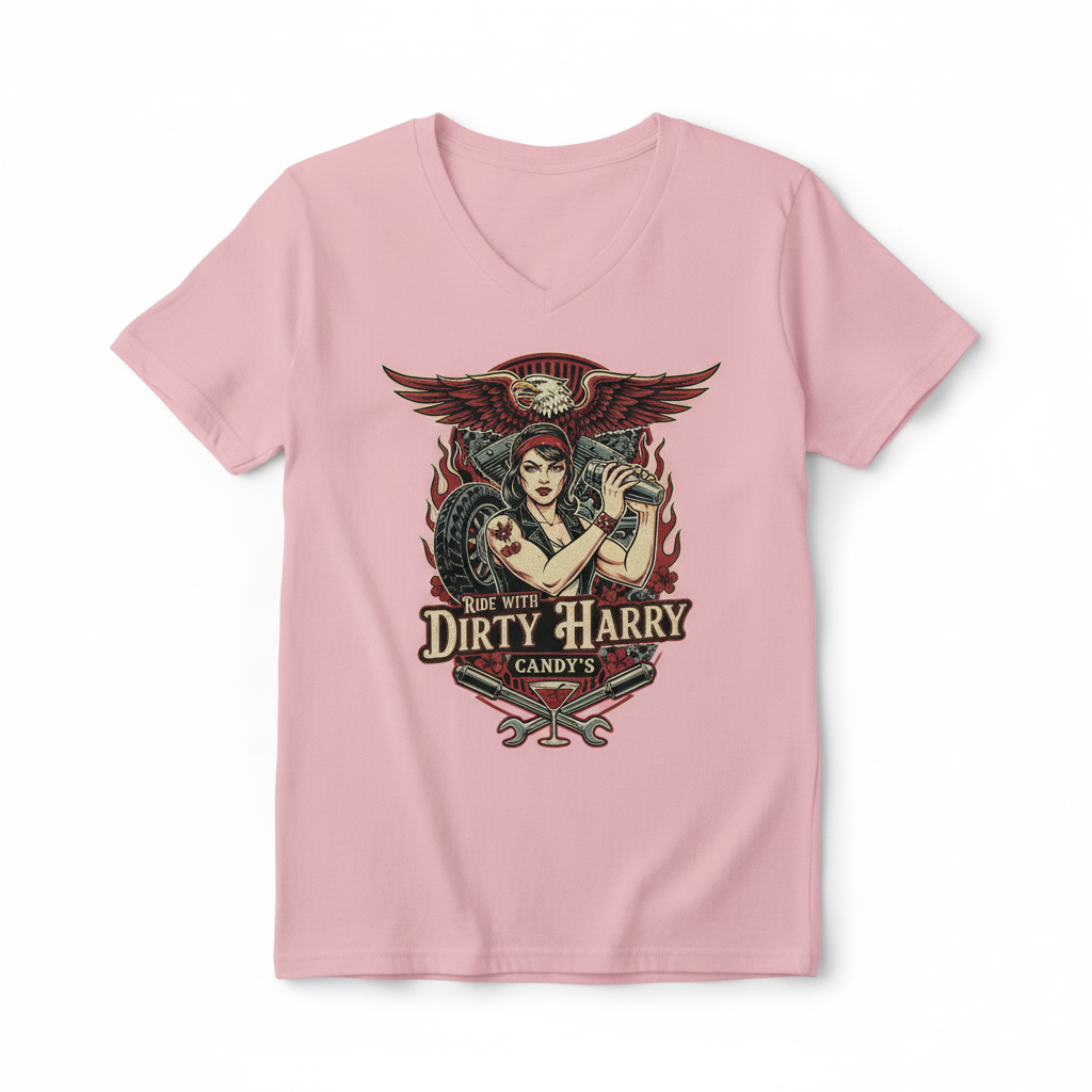 Biker eagle v-neck t-shirt in pink
